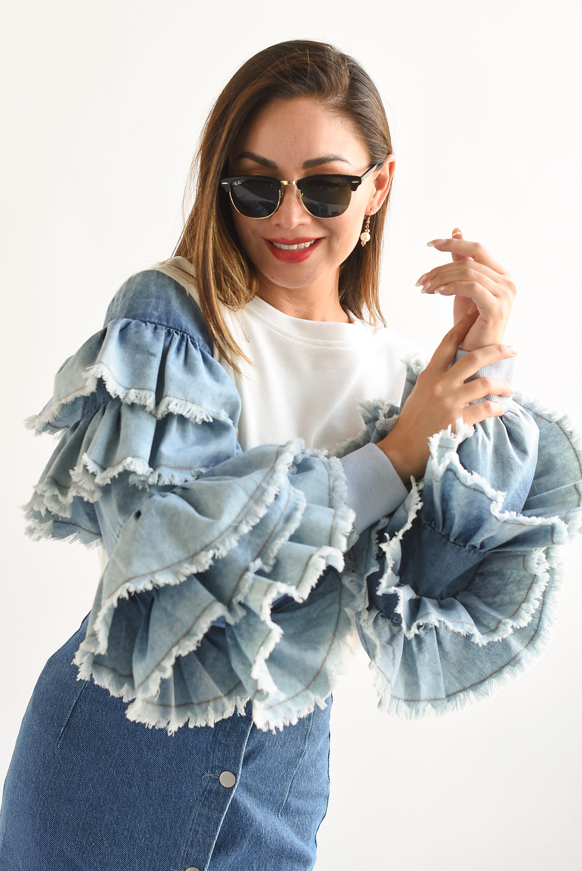 Blusa manga Denim escarola Blanco
