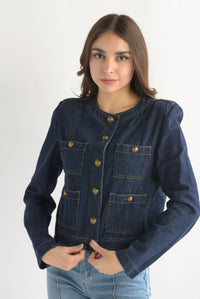 Fashion Styled Blazer botones marineros Denim Dark