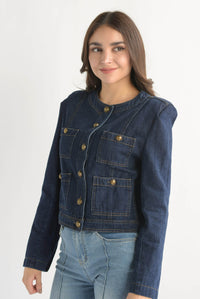 Fashion Styled Blazer botones marineros Denim Dark