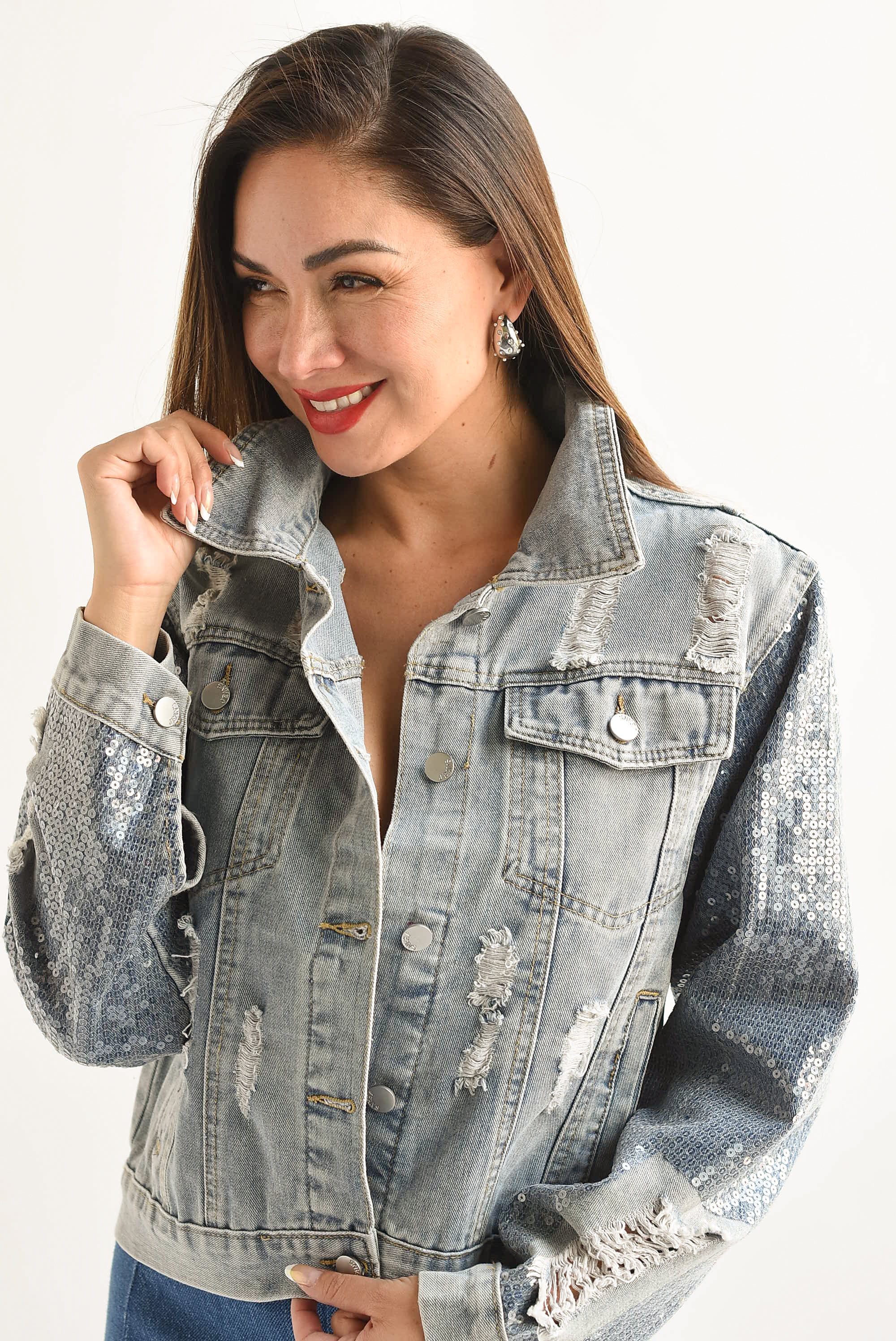 Chamarra Denim mangas lentejuela Light