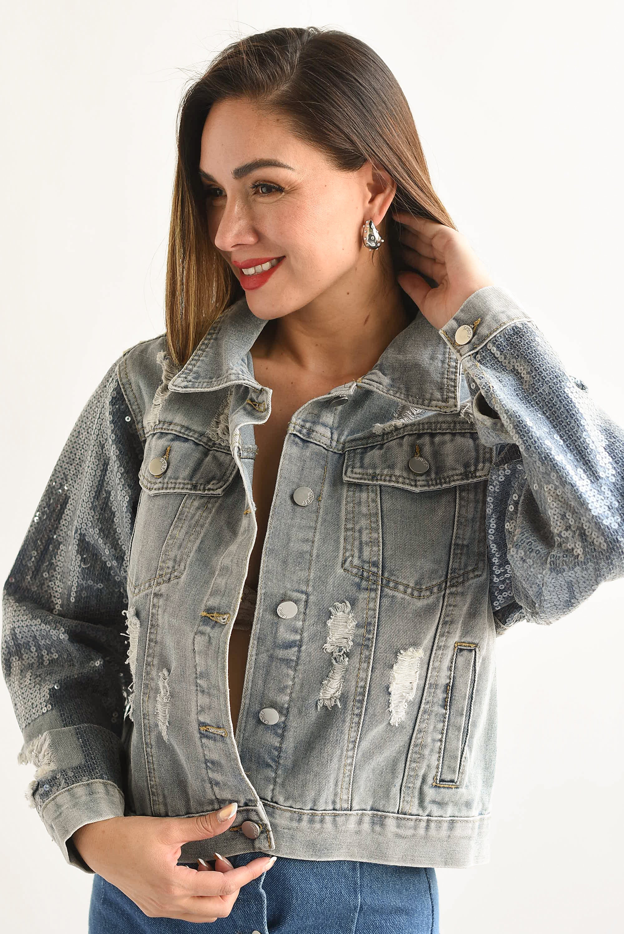 Chamarra Denim mangas lentejuela Light