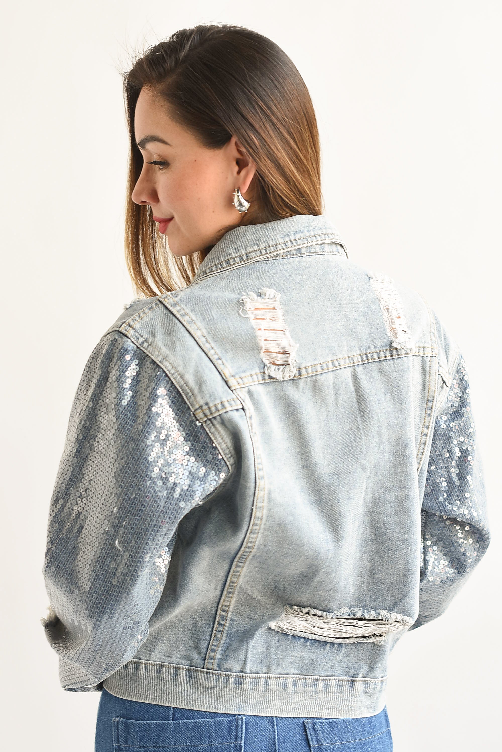Chamarra Denim mangas lentejuela Light