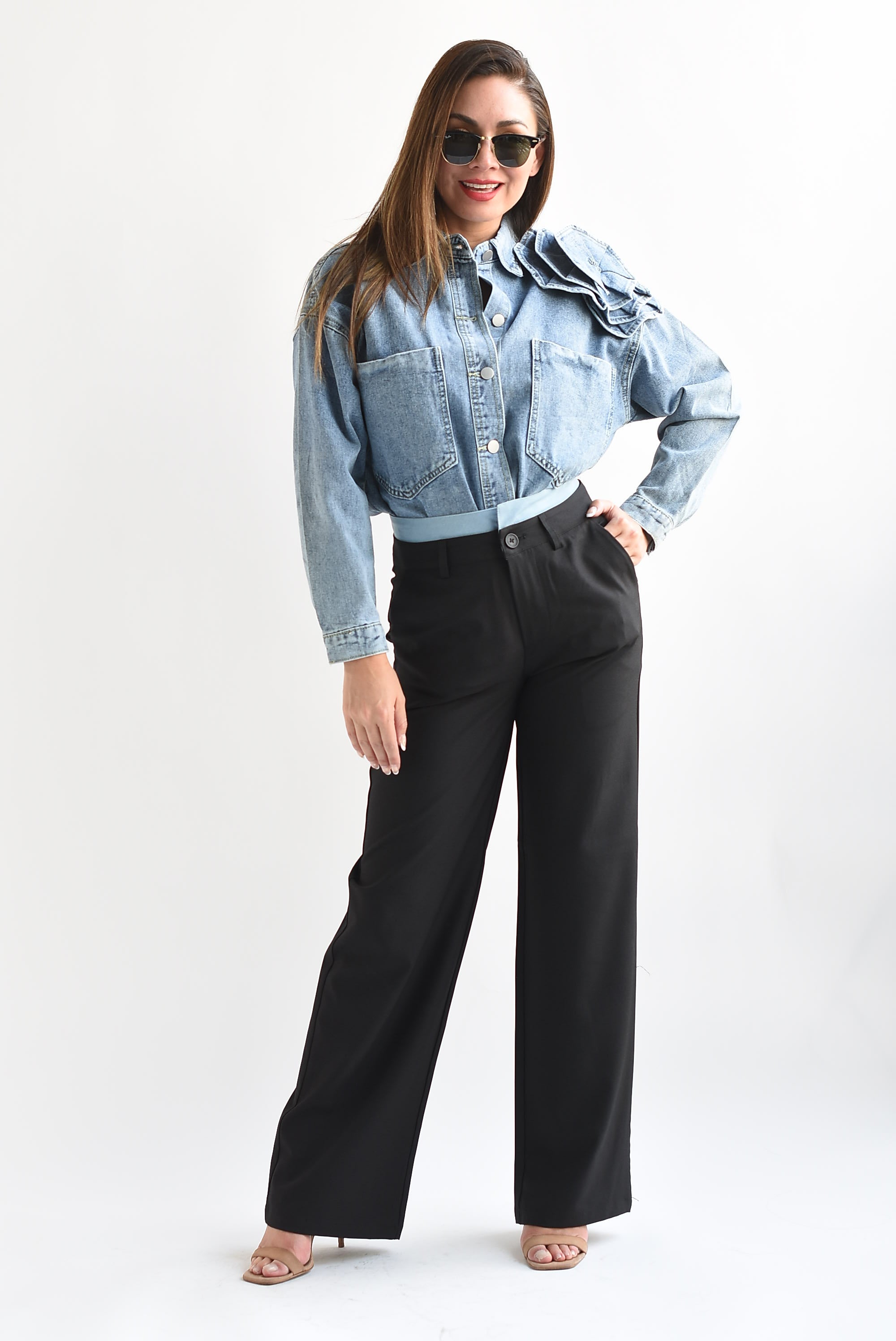 Pantalón sastre pretina Denim Negro