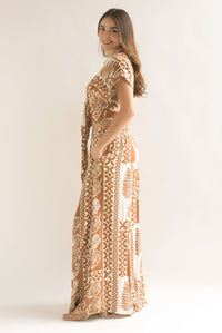 Fashion Styled Set Pantalón wide y Blusa nudo palmeras Marrón
