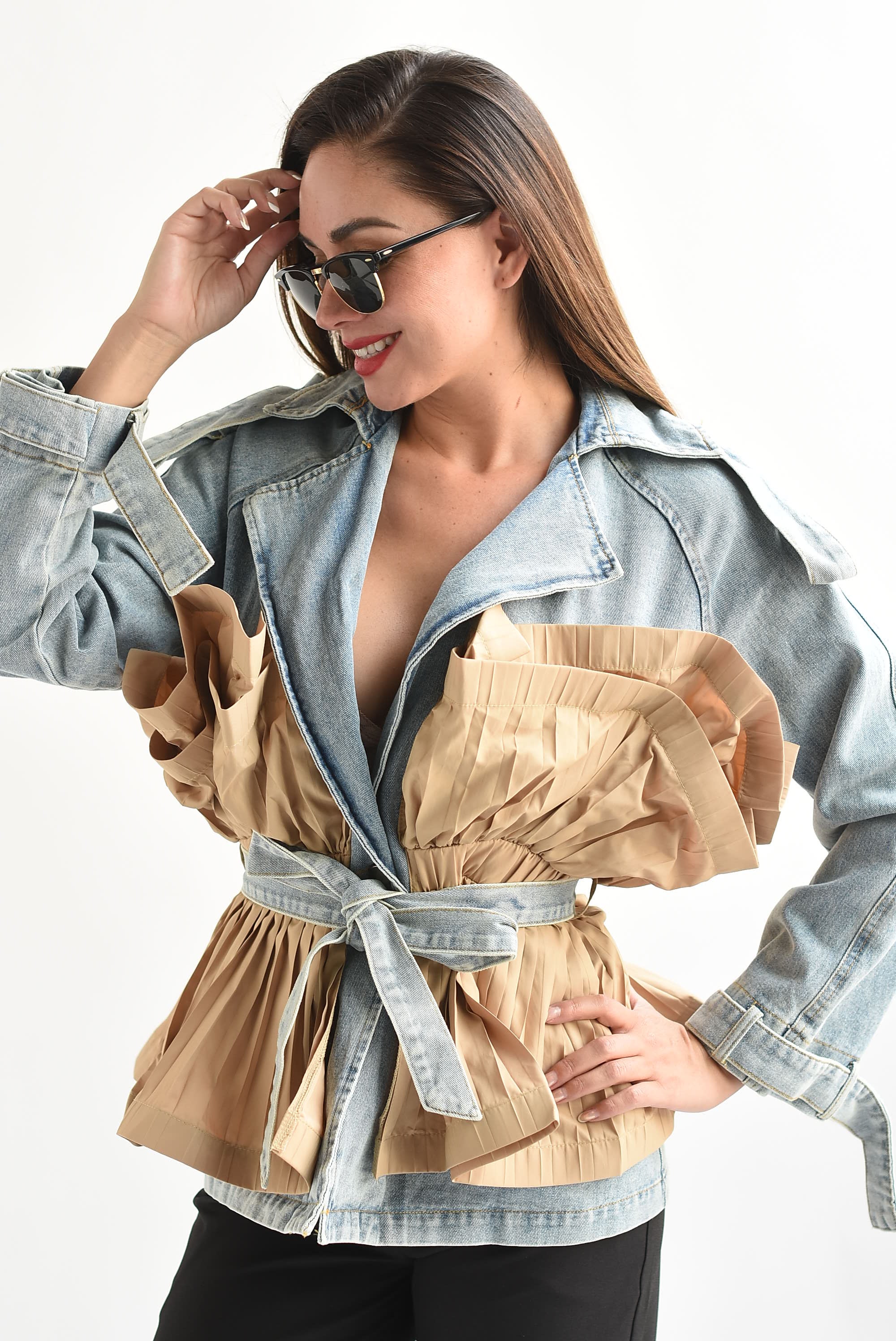 Gabardina Denim peplum Kaki