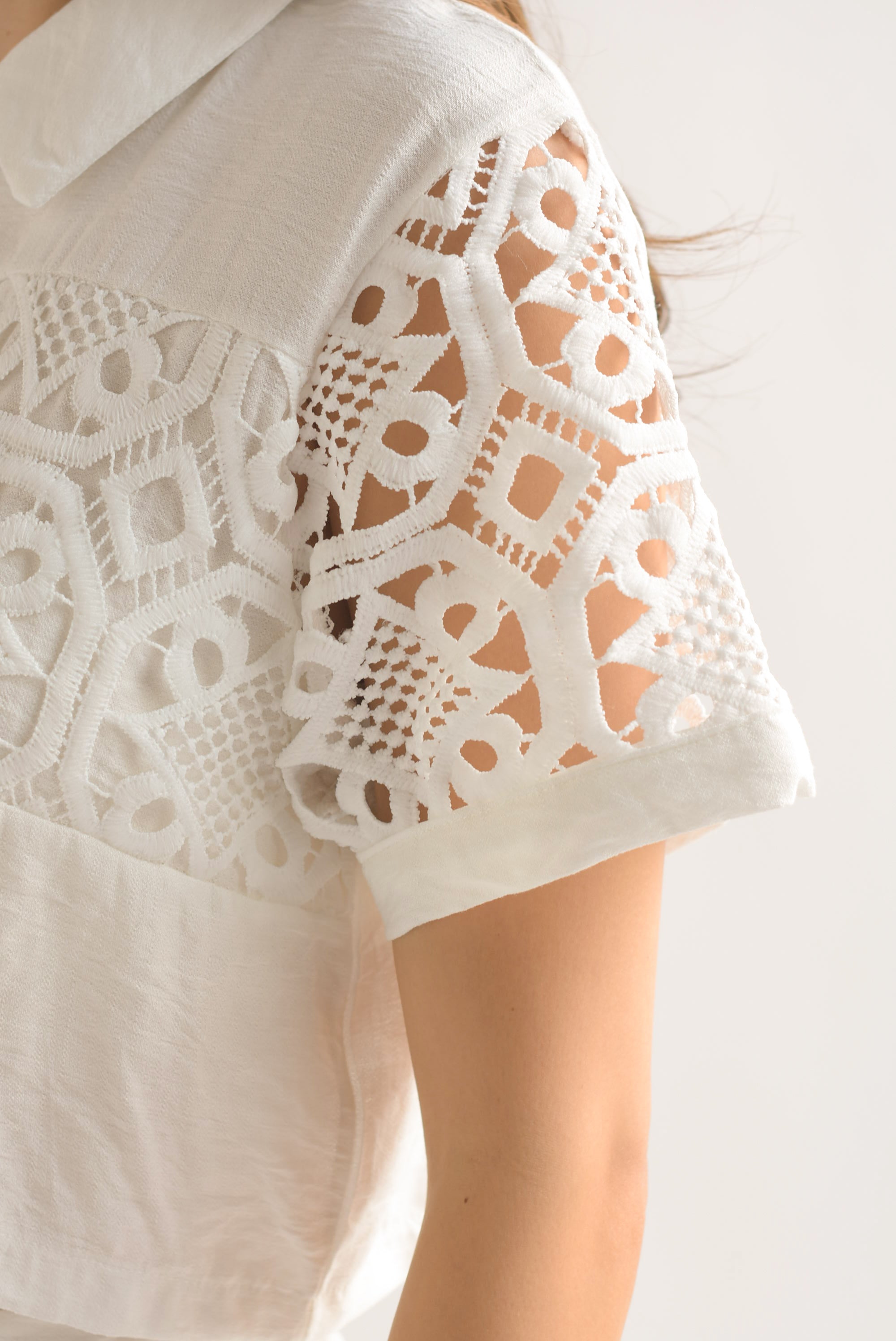 Set Pantalón y Blusa tira guipur Blanco