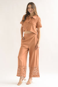 Fashion Styled Set Pantalón y Blusa tira guipur Shedron
