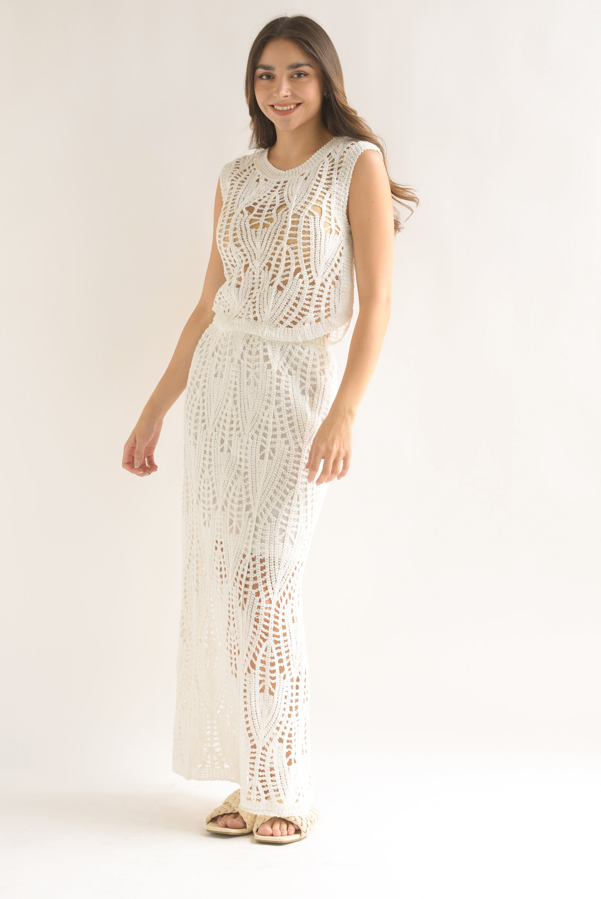 Set Falda larga y Blusa crochet Blanco