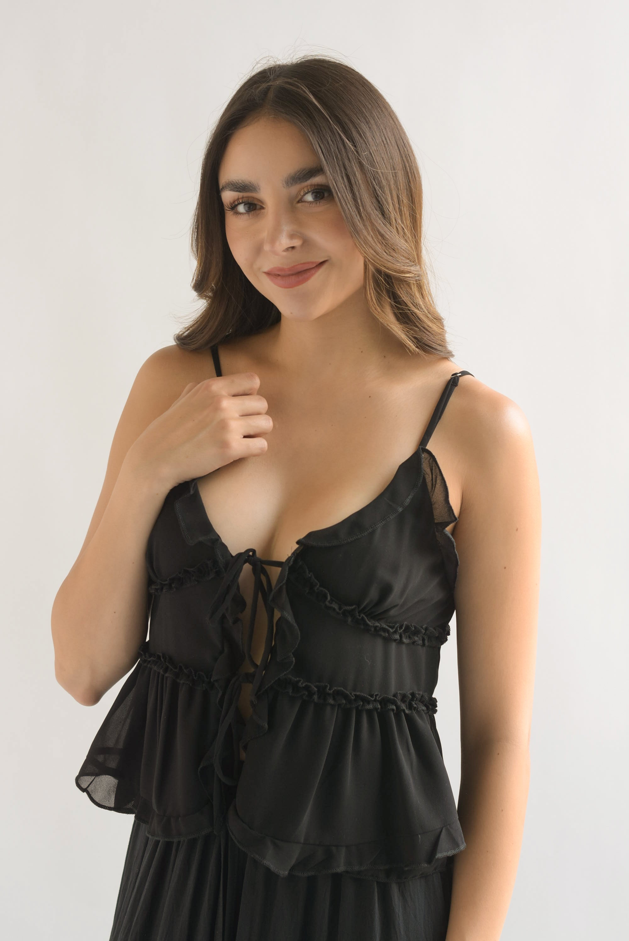 Blusa tirantes olanes lazos Negro