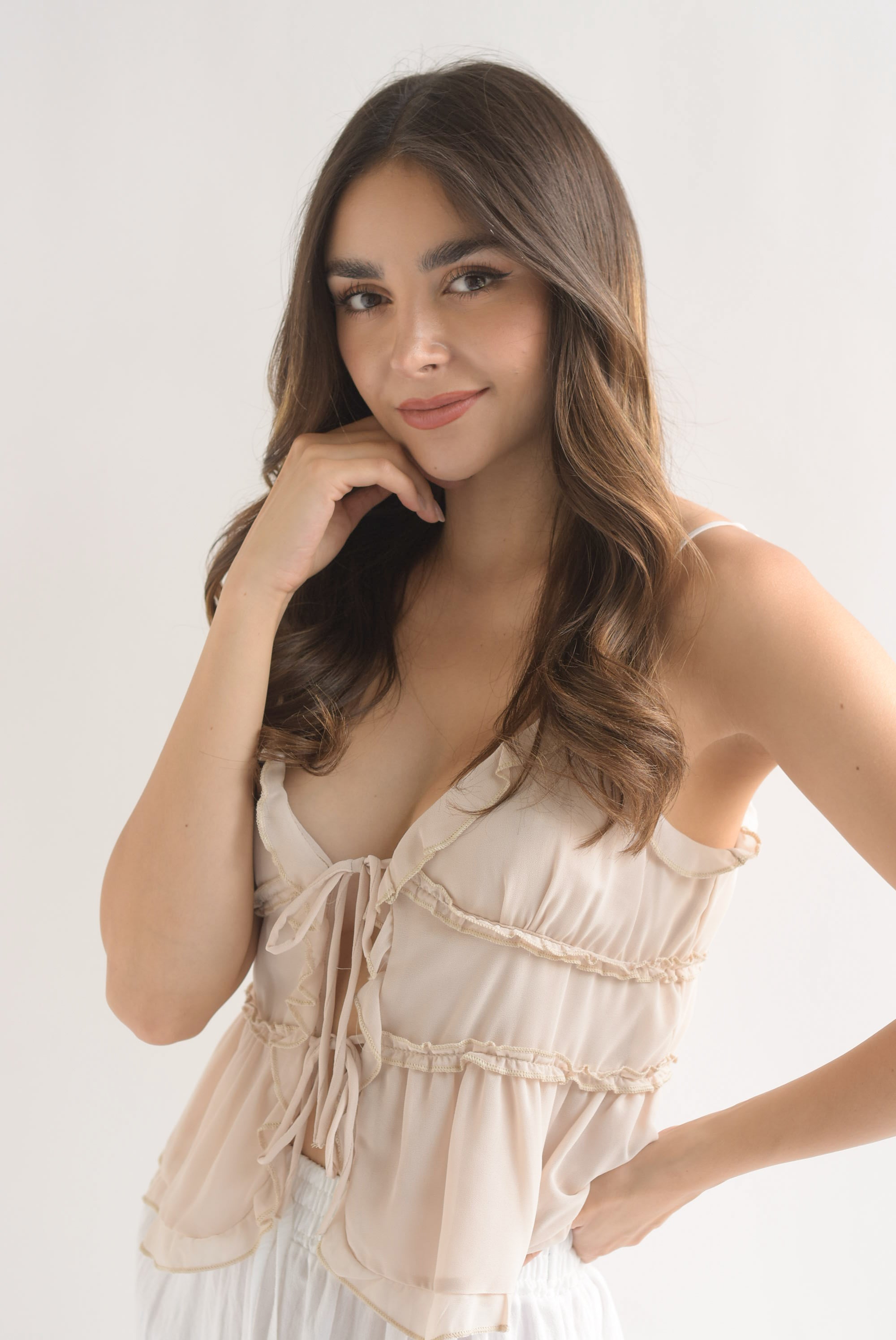 Blusa tirantes olanes lazos Beige