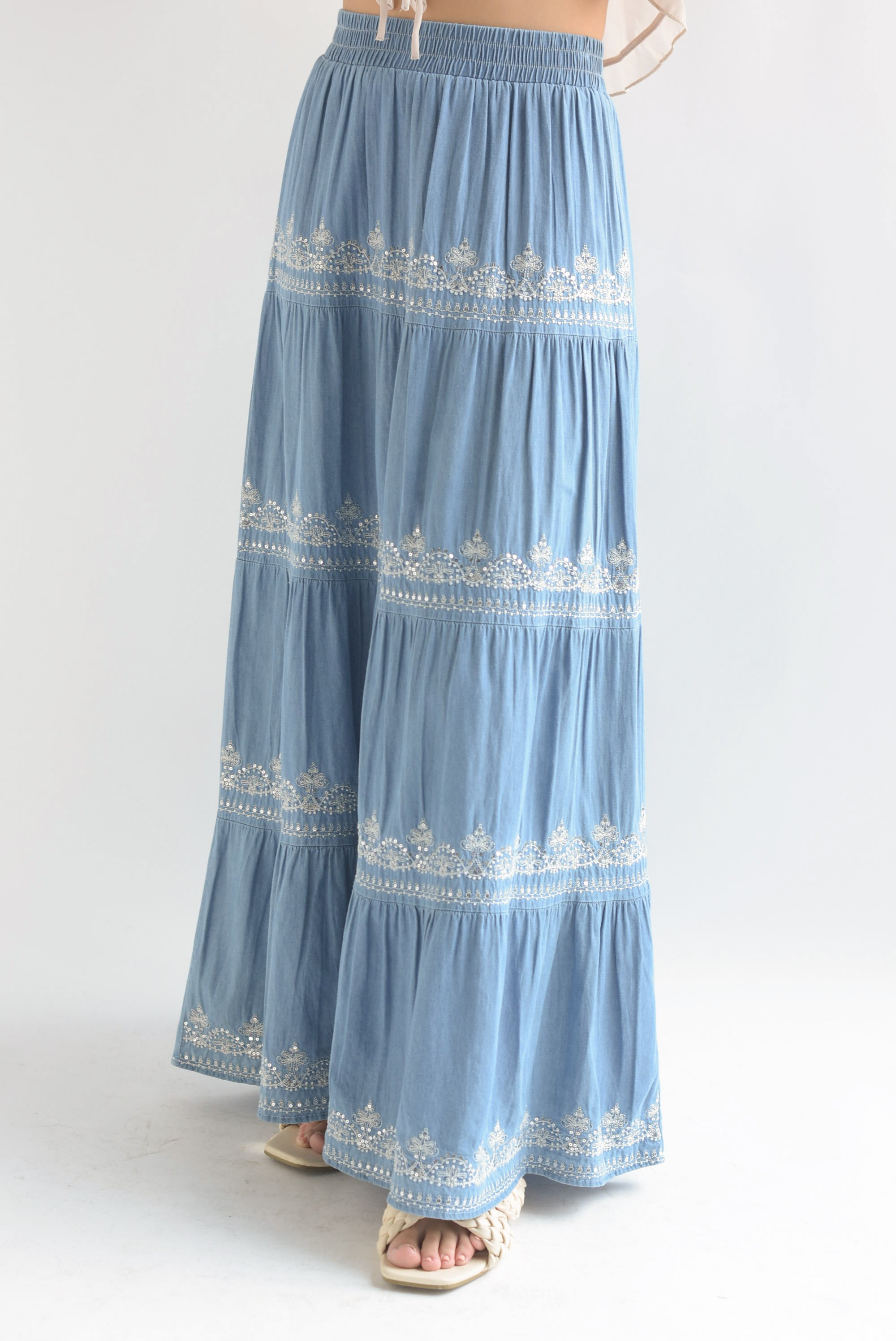 Falda boho bordada Denim