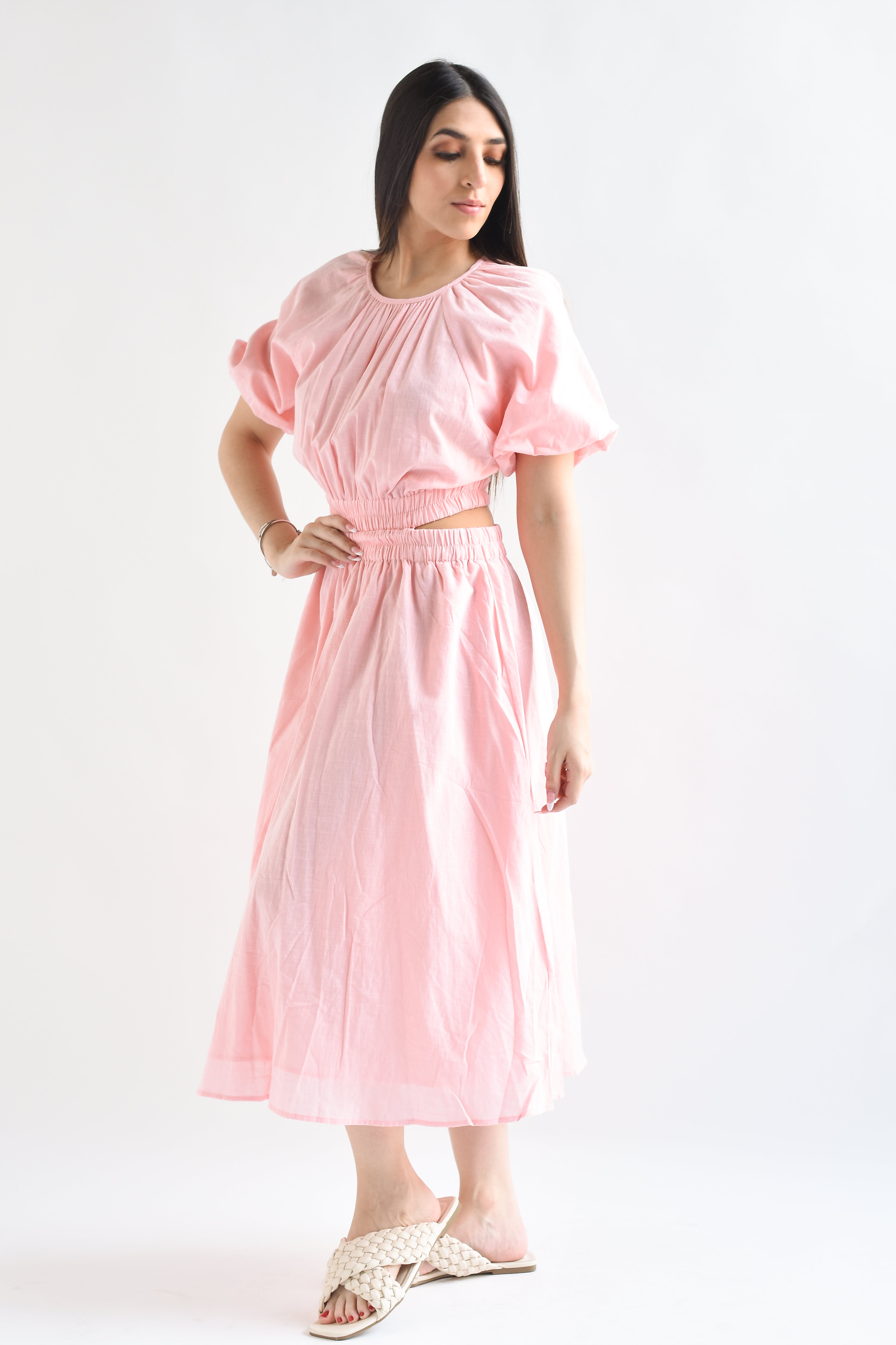 Vestido lino cut-out espalda Rosa