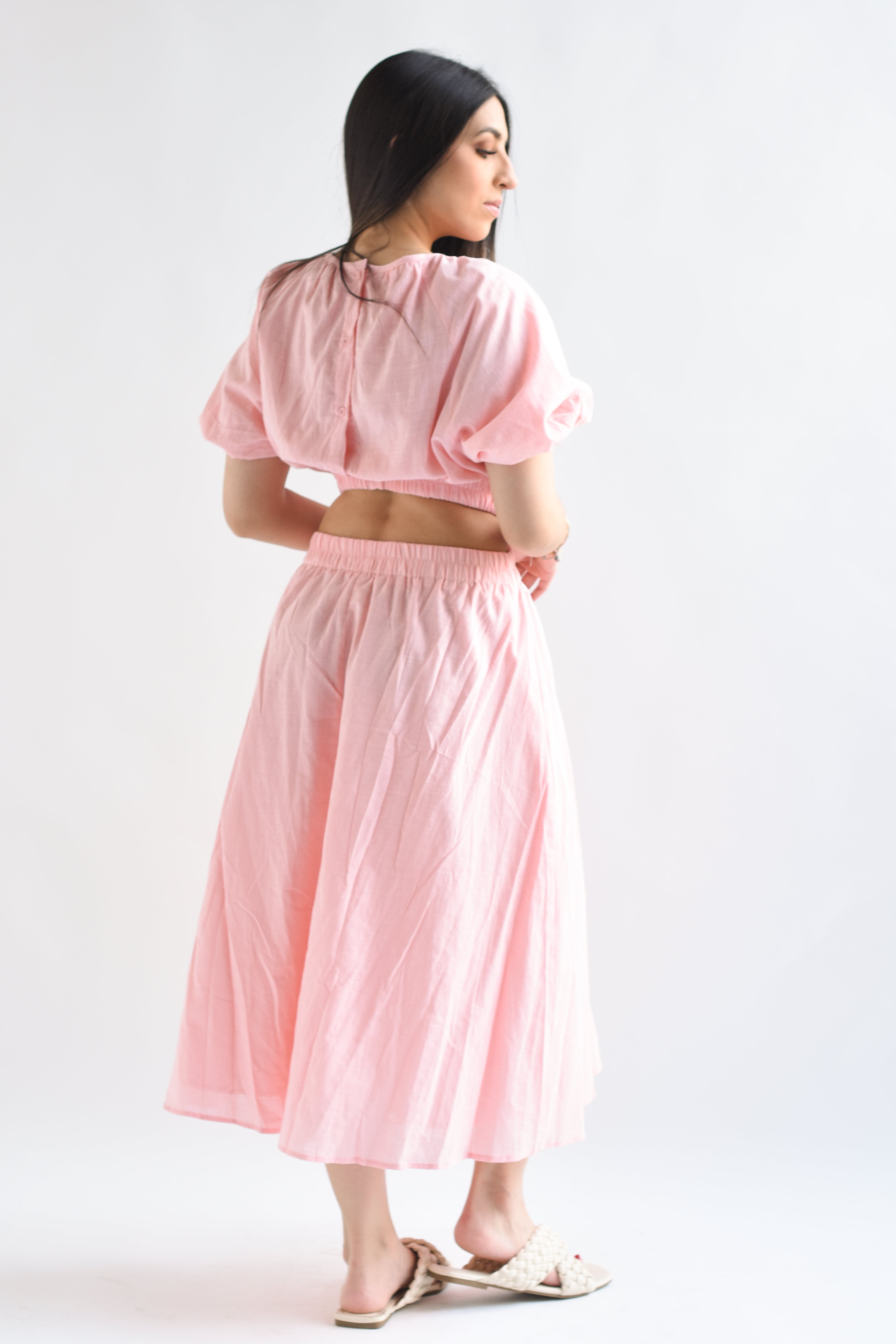 Vestido lino cut-out espalda Rosa