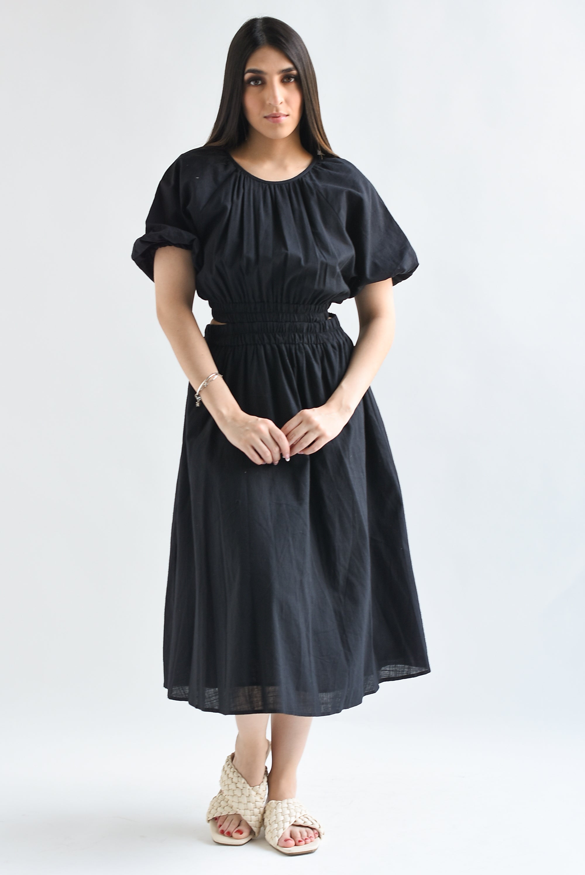 Vestido lino cut-out espalda Negro