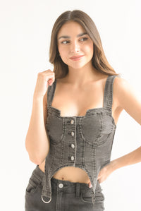 Fashion Styled Top corsetero argollas Denim Negro