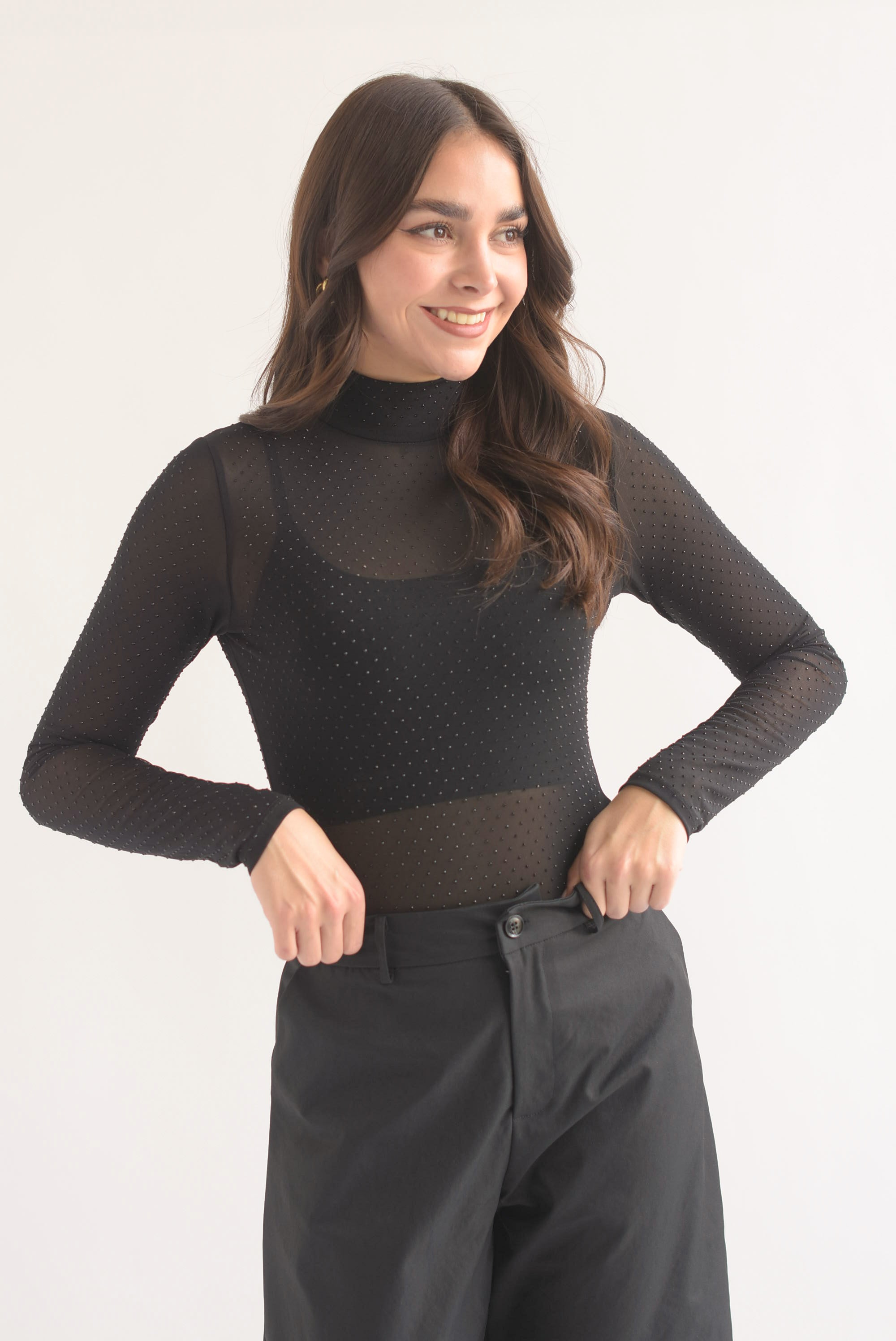 Body mesh brillos manga larga