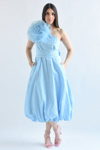 Fashion Styled Vestido globo Flor 3D Azul