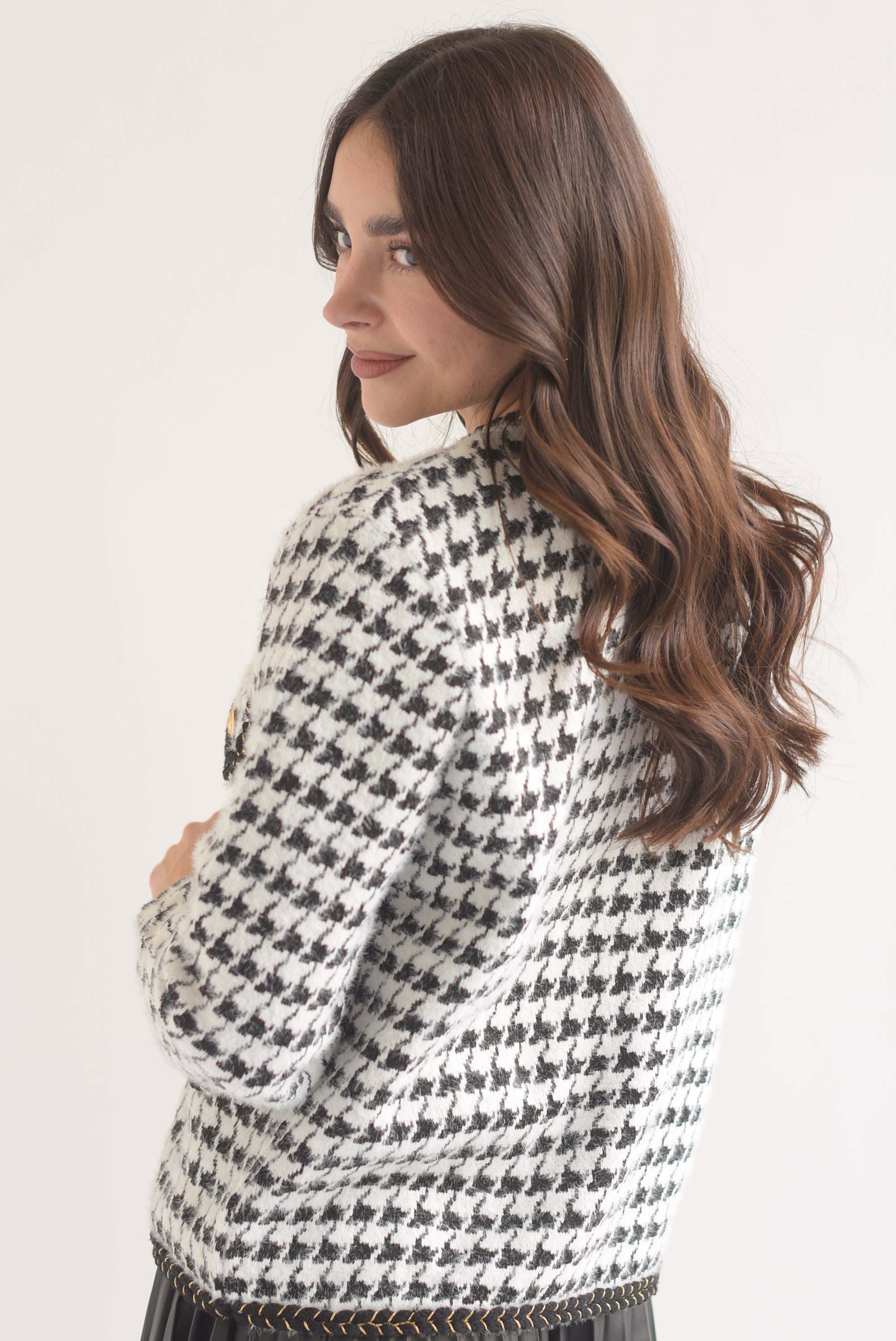 Sweater tipo saco pelo houndstooth Blanco