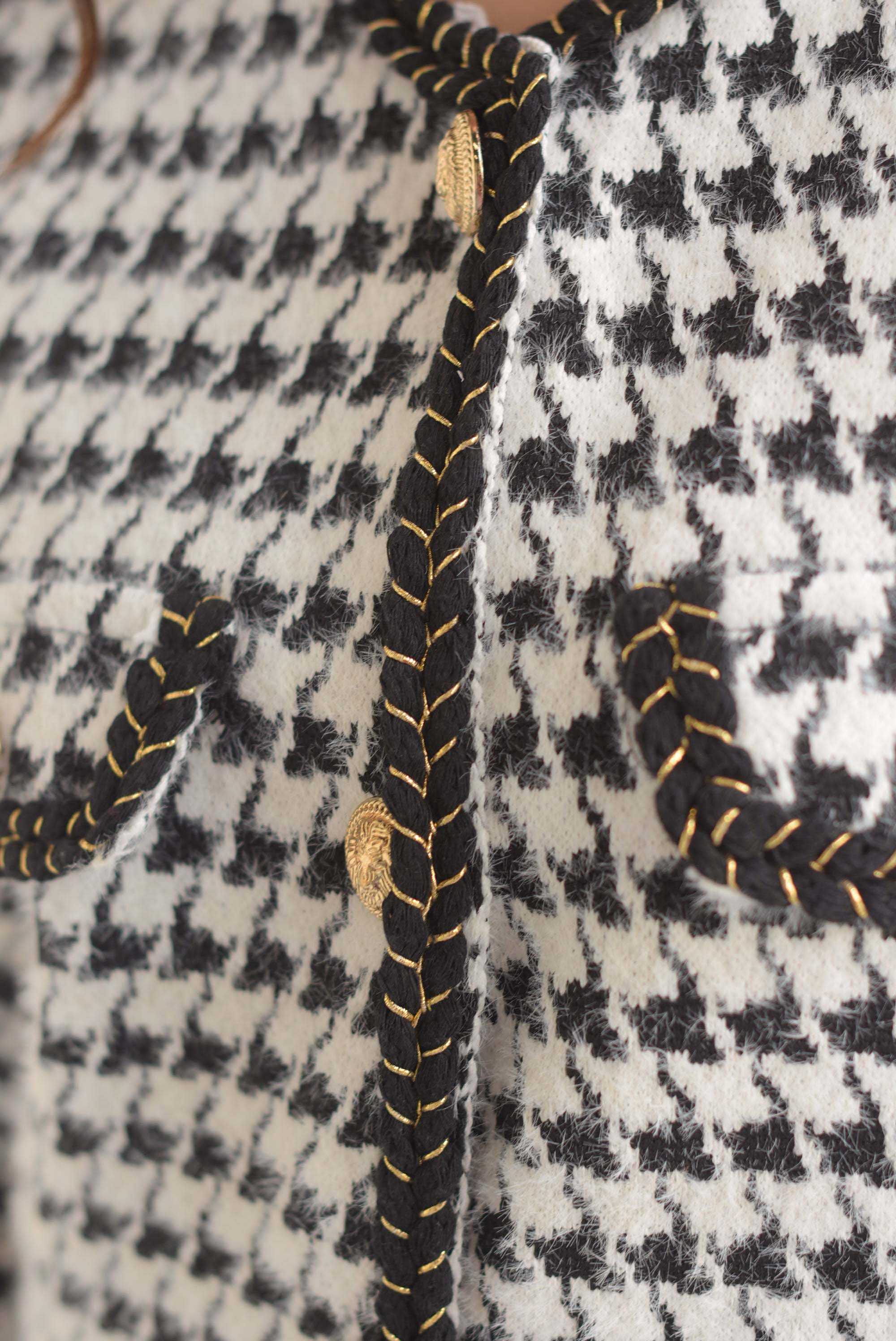 Sweater tipo saco pelo houndstooth Blanco