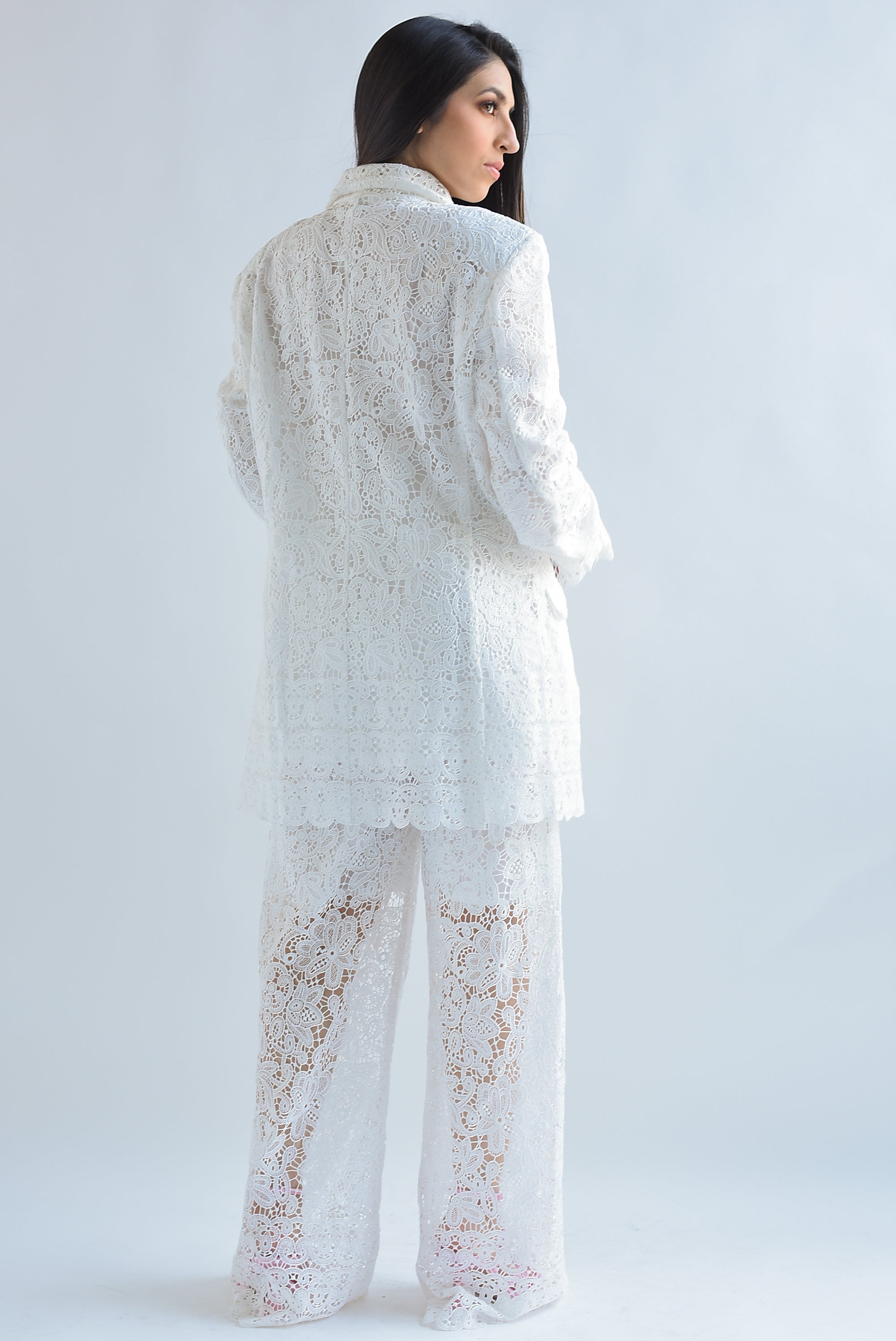 Set Pantalón y Blazer guipur Blanco
