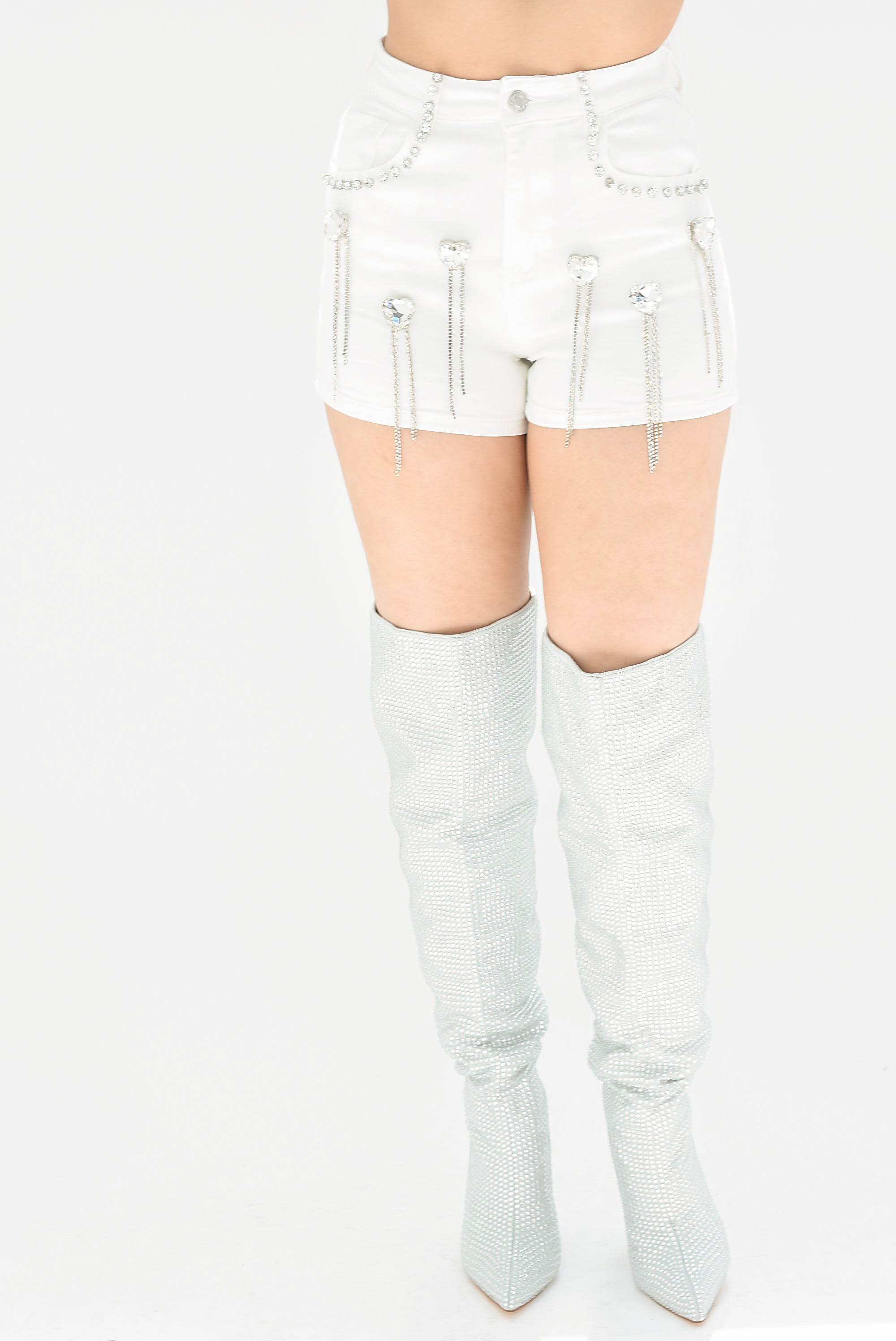 Short Denim corazones joya Blanco