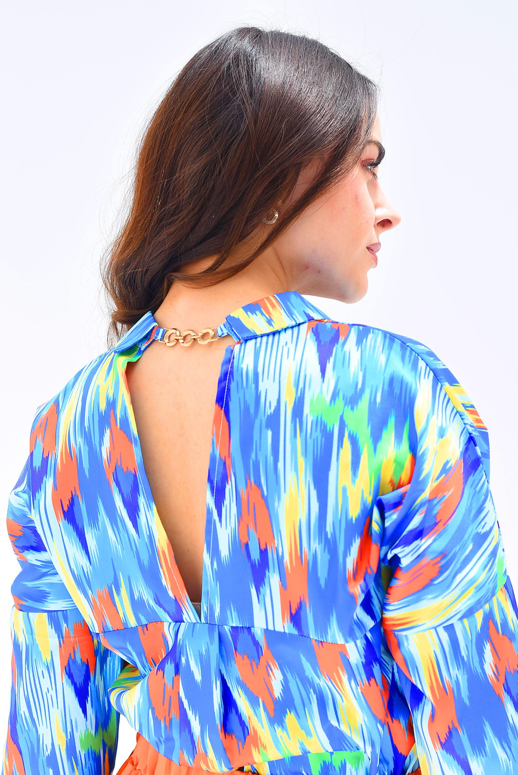 Camisa  brochazos Azul con Naranja