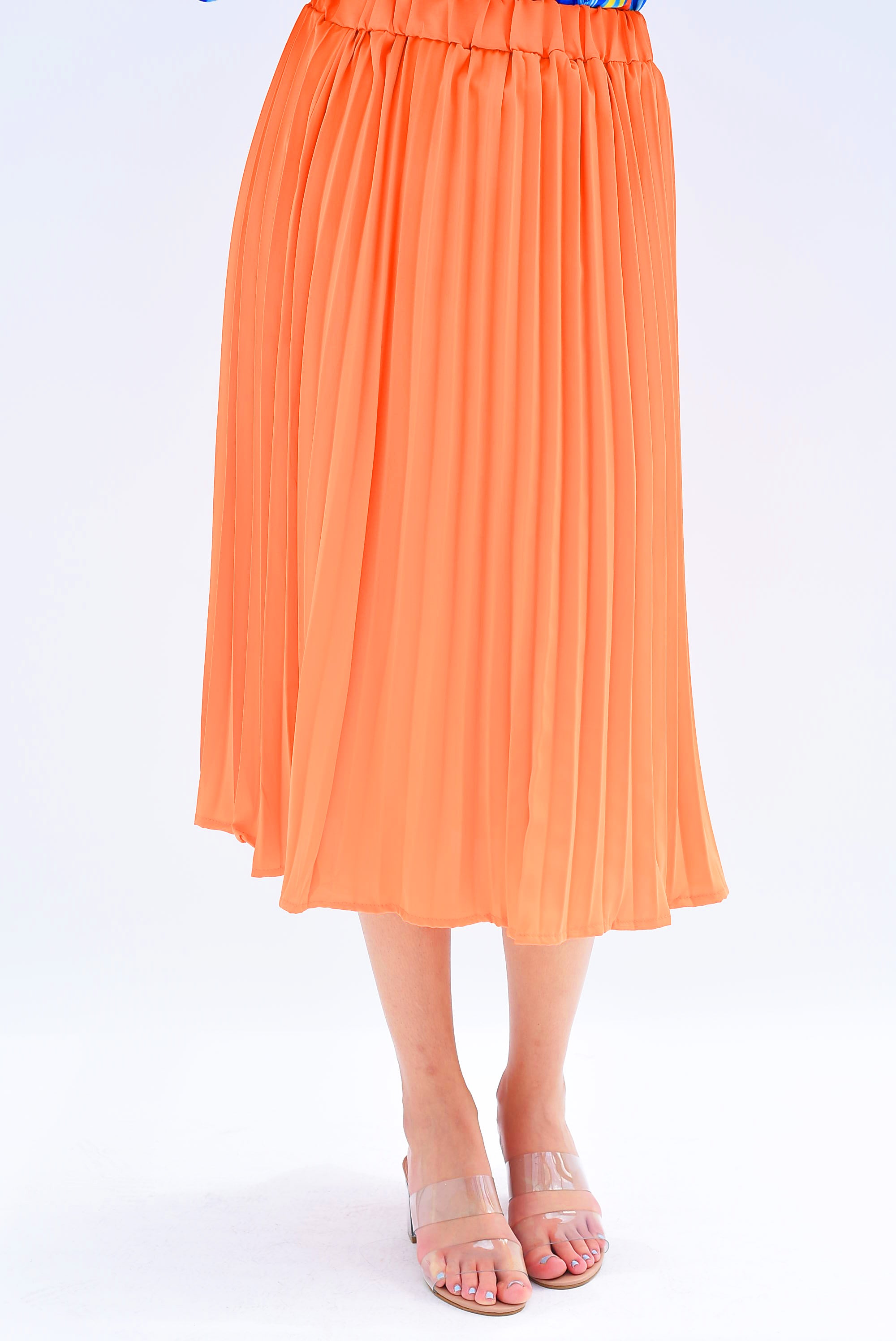 Falda midi plisada Naranja