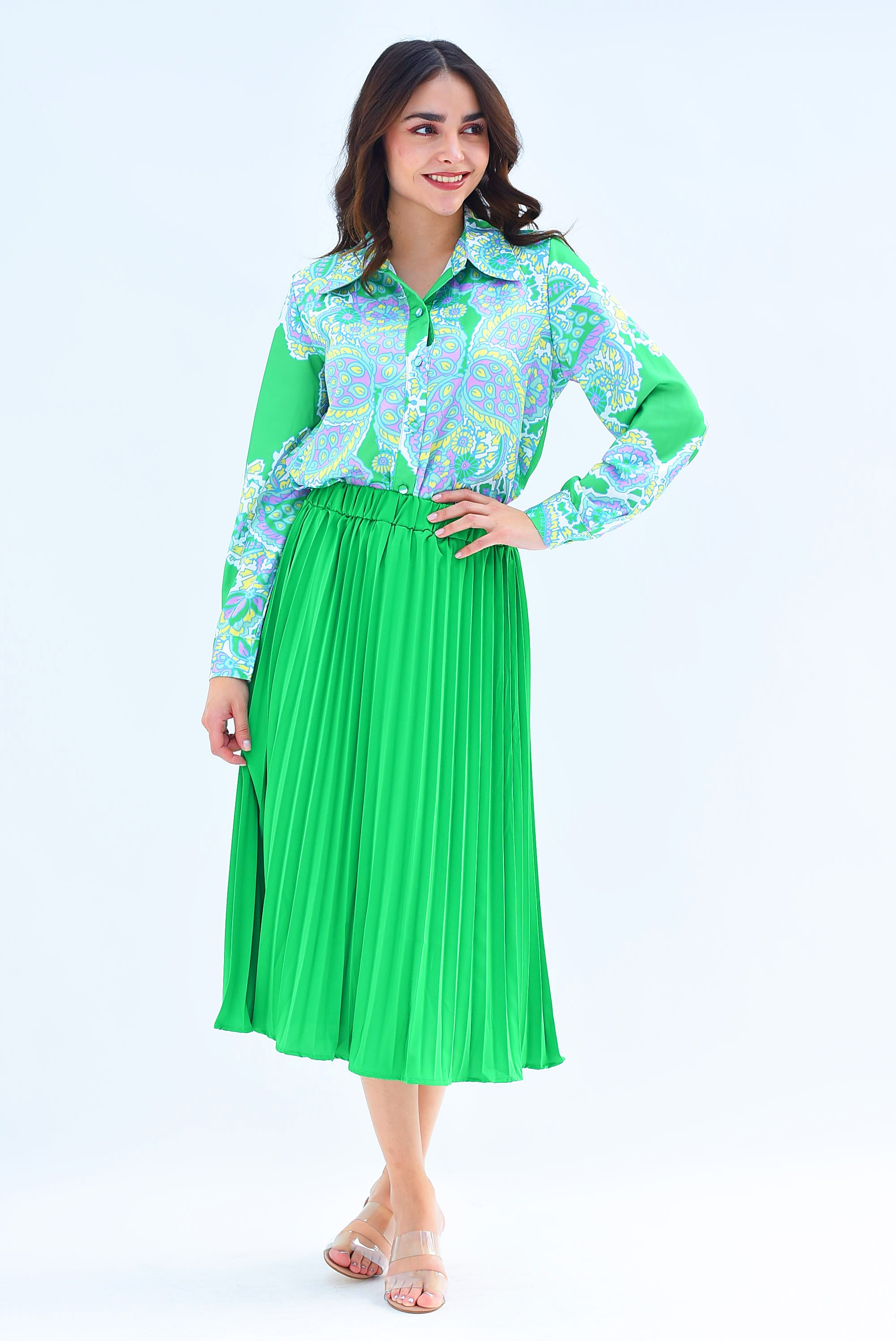 Falda midi plisada Verde