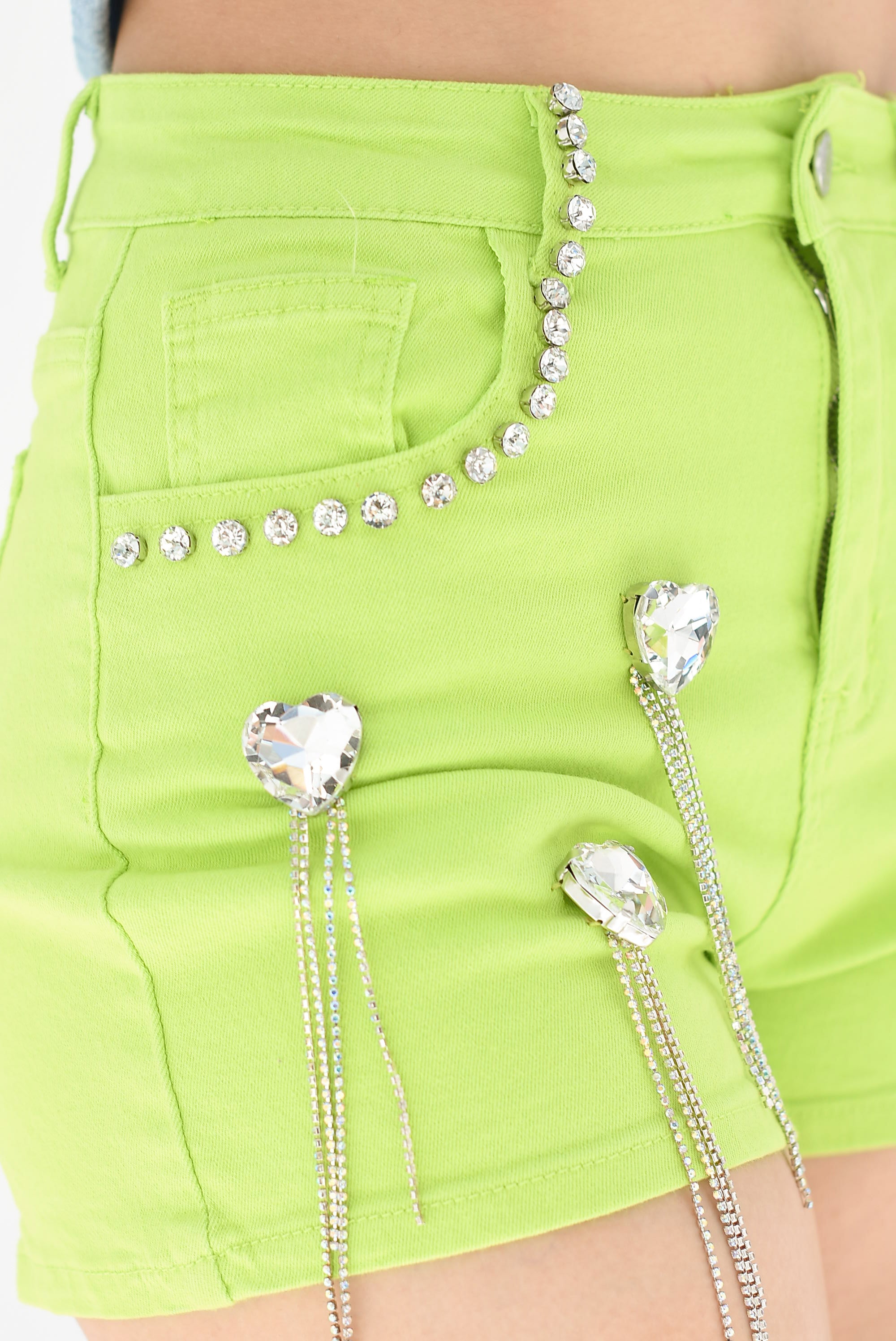 Short Denim corazones joya Lime