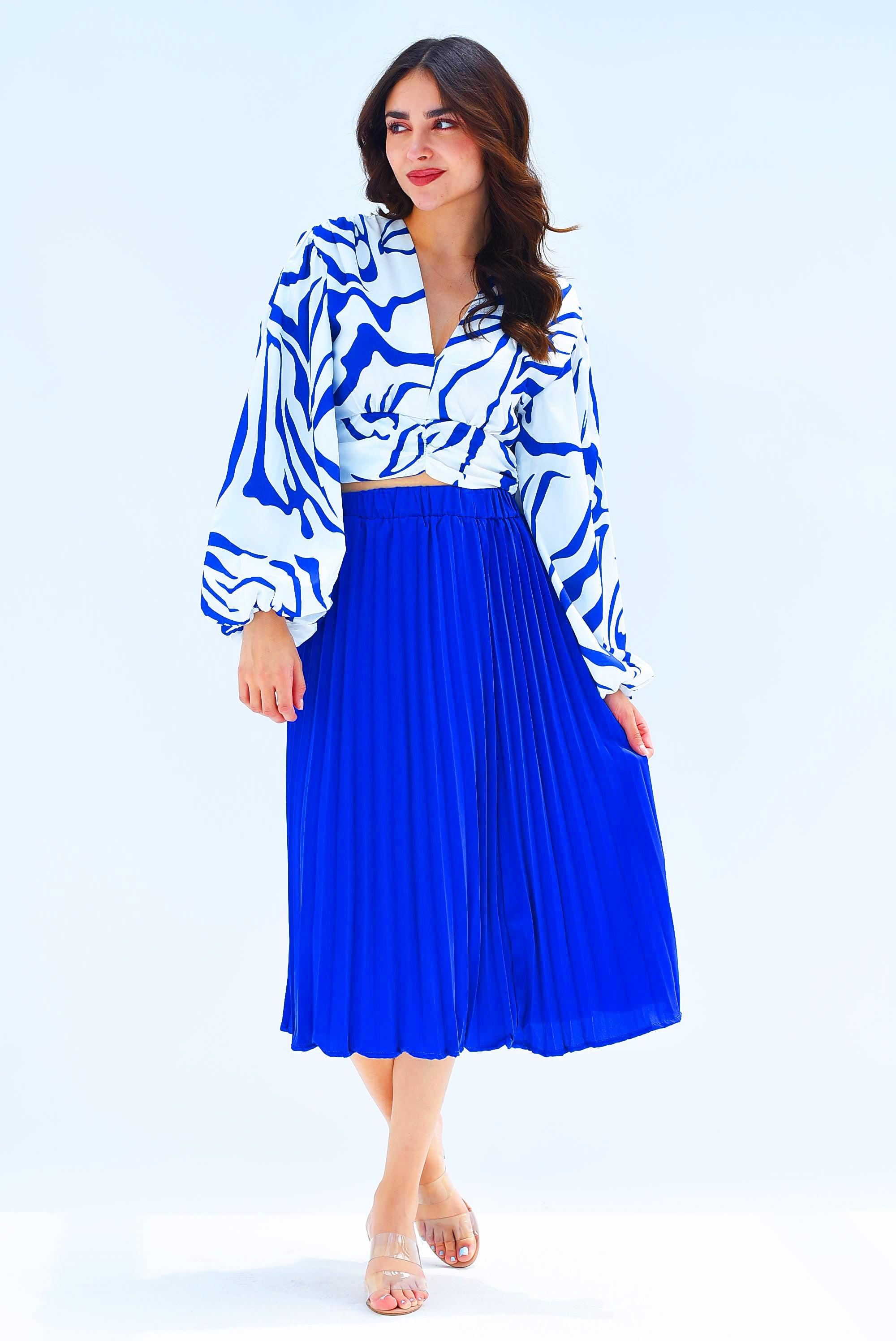 Falda midi plisada Azul Rey