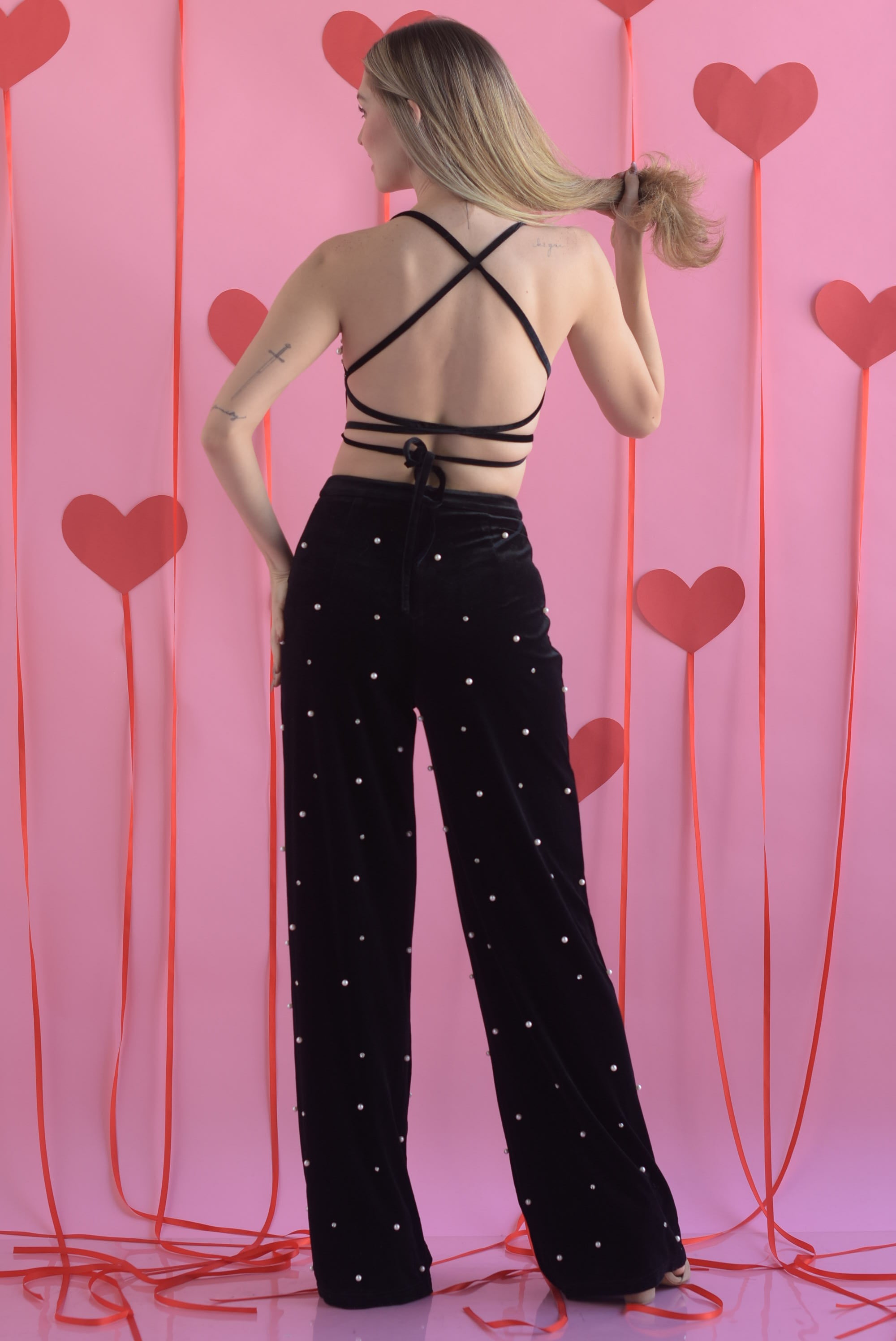 Set Pantalón y Top Corazón brillos terciopelo