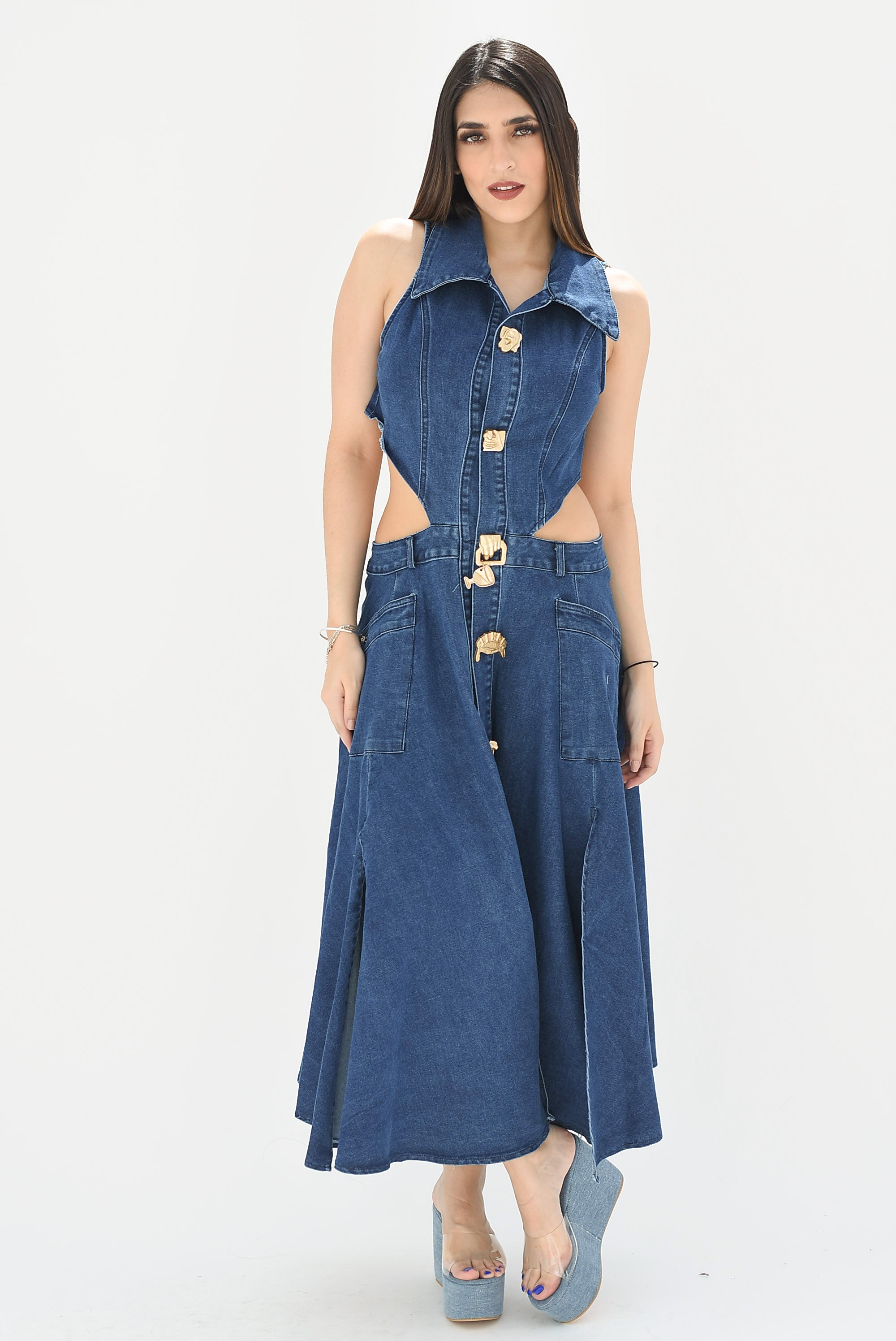 Vestido denim largo hot sale