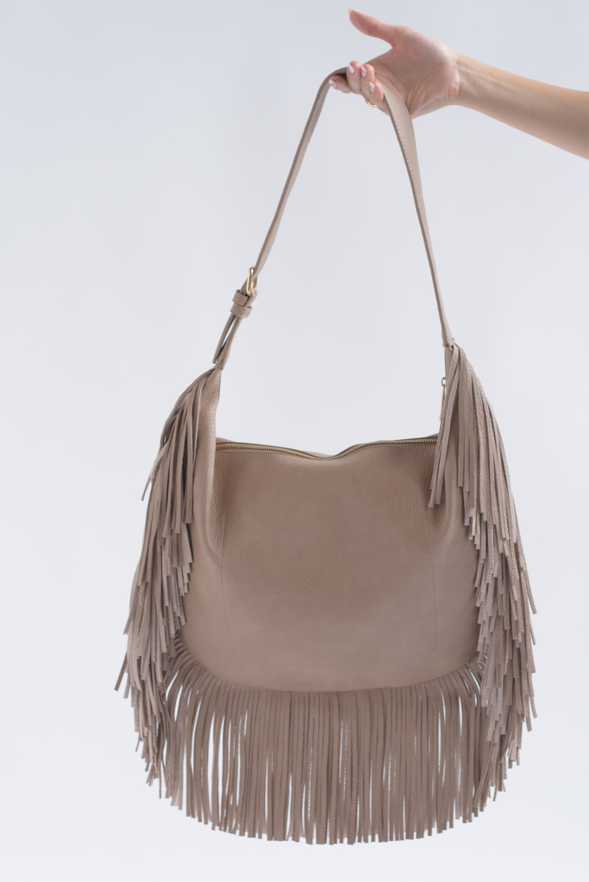 Bolso boho hobo flecos Moka