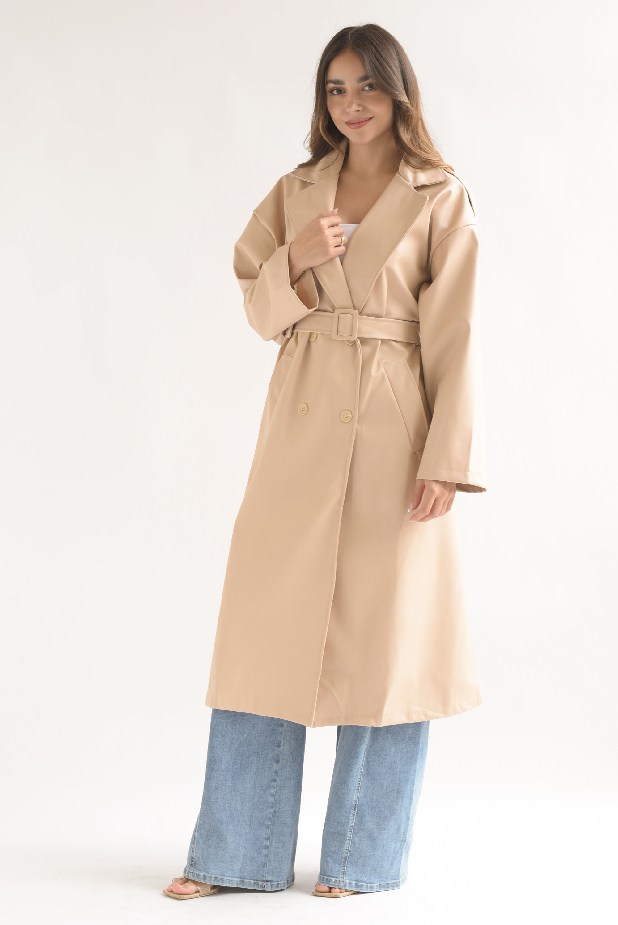 Gabardina larga vinipiel Beige