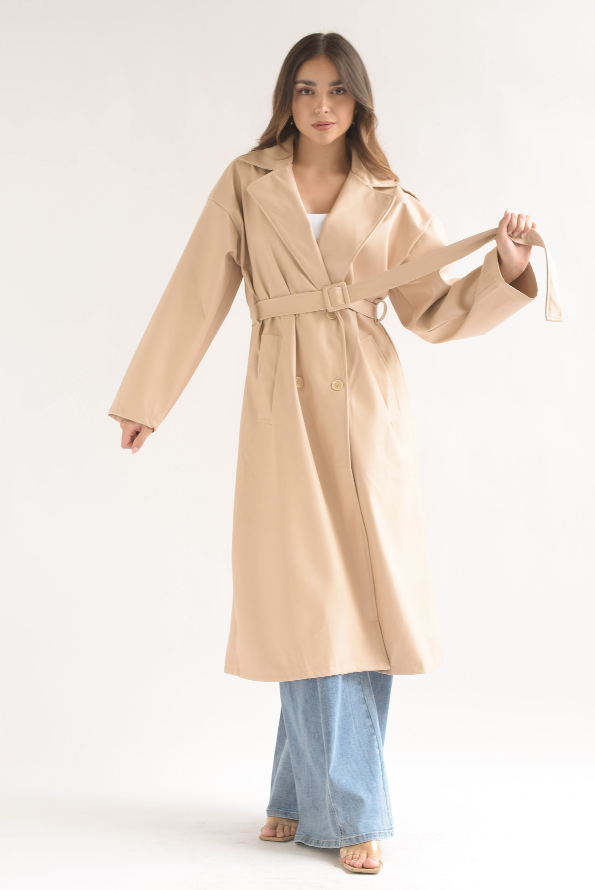 Gabardina larga vinipiel Beige