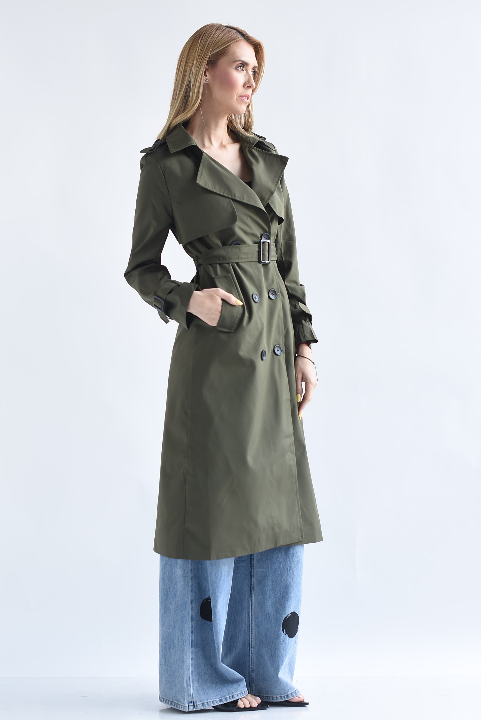 Gabardina botones cruzados cinturones