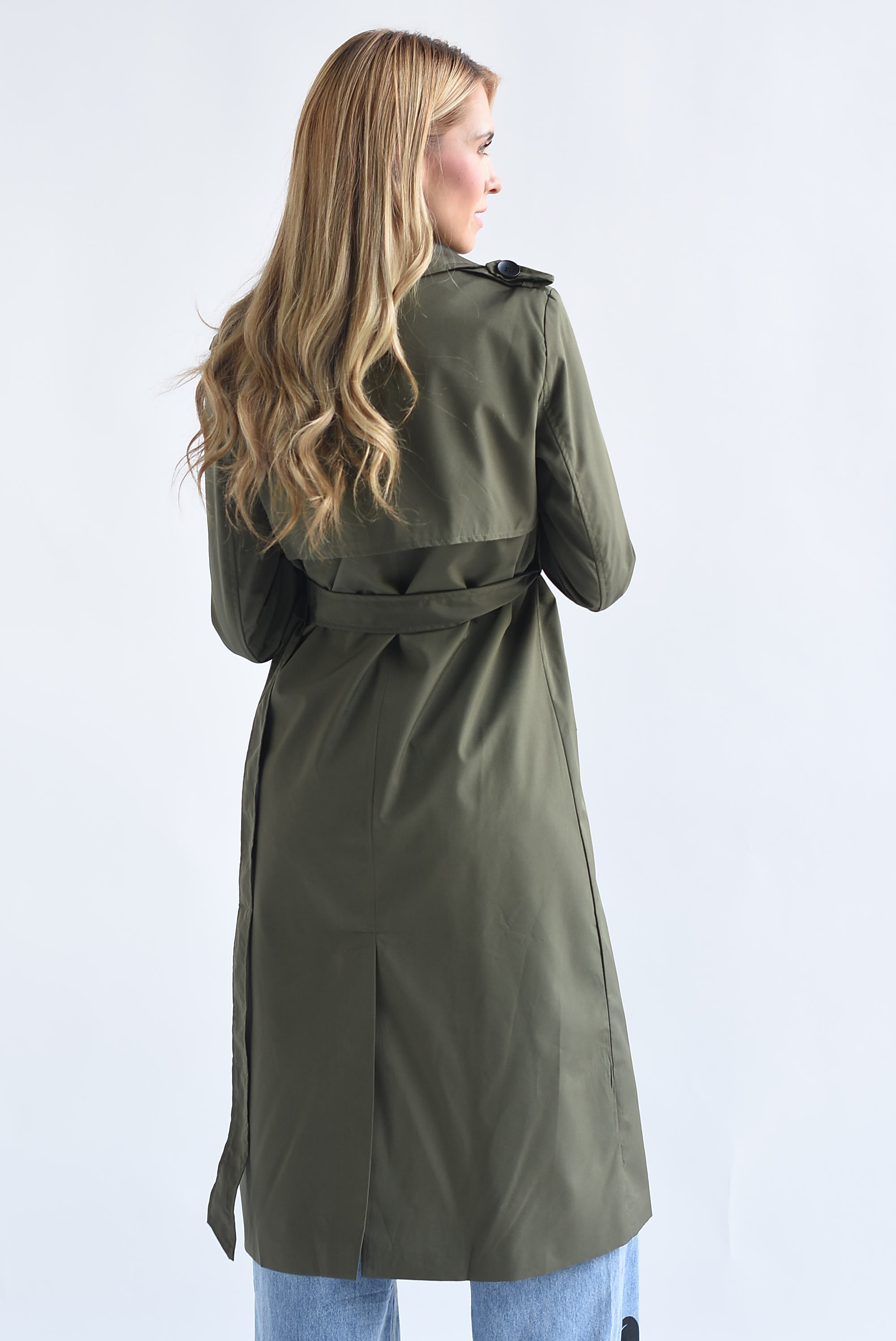 Gabardina botones cruzados cinturones