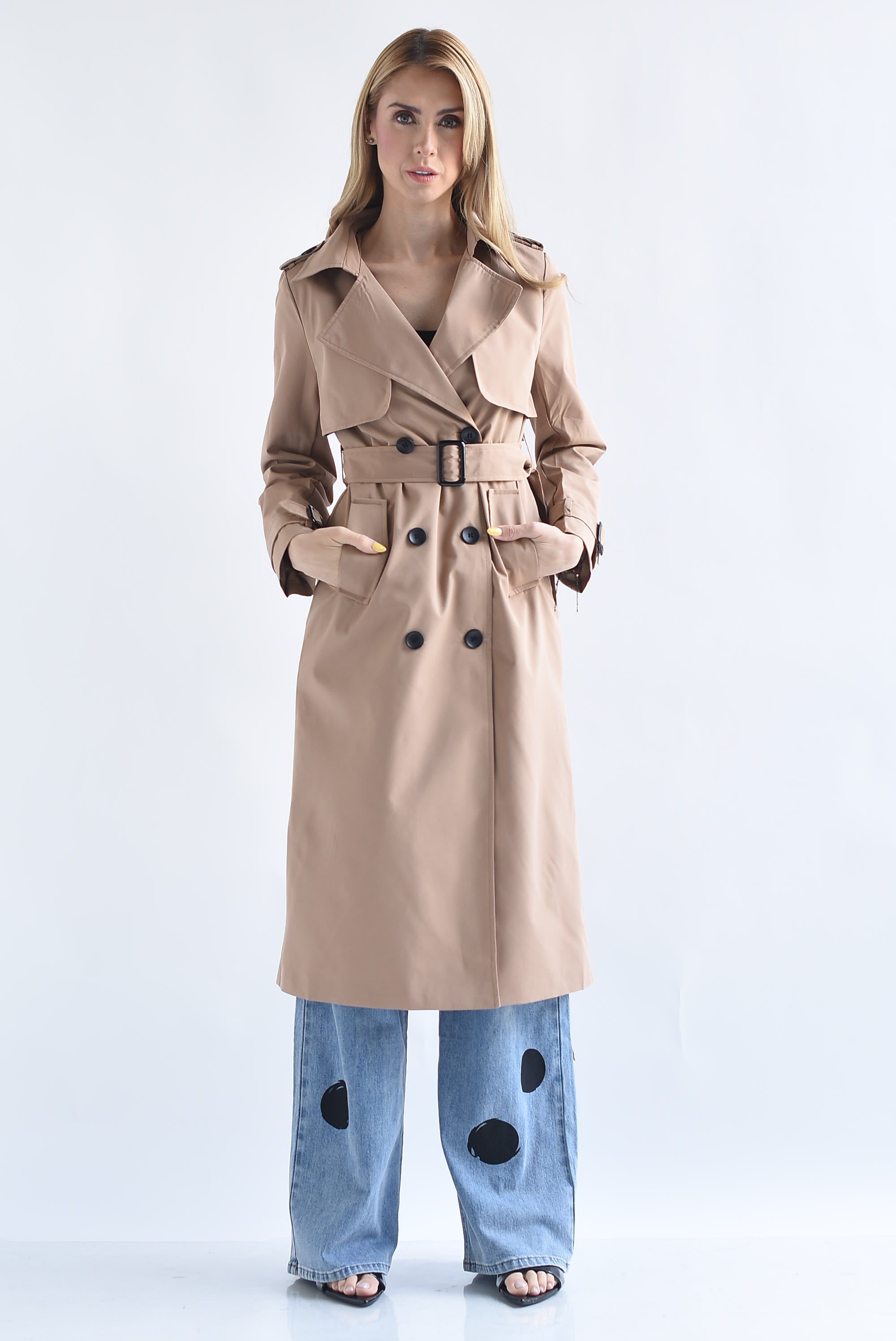 Gabardina botones cruzados cinturones