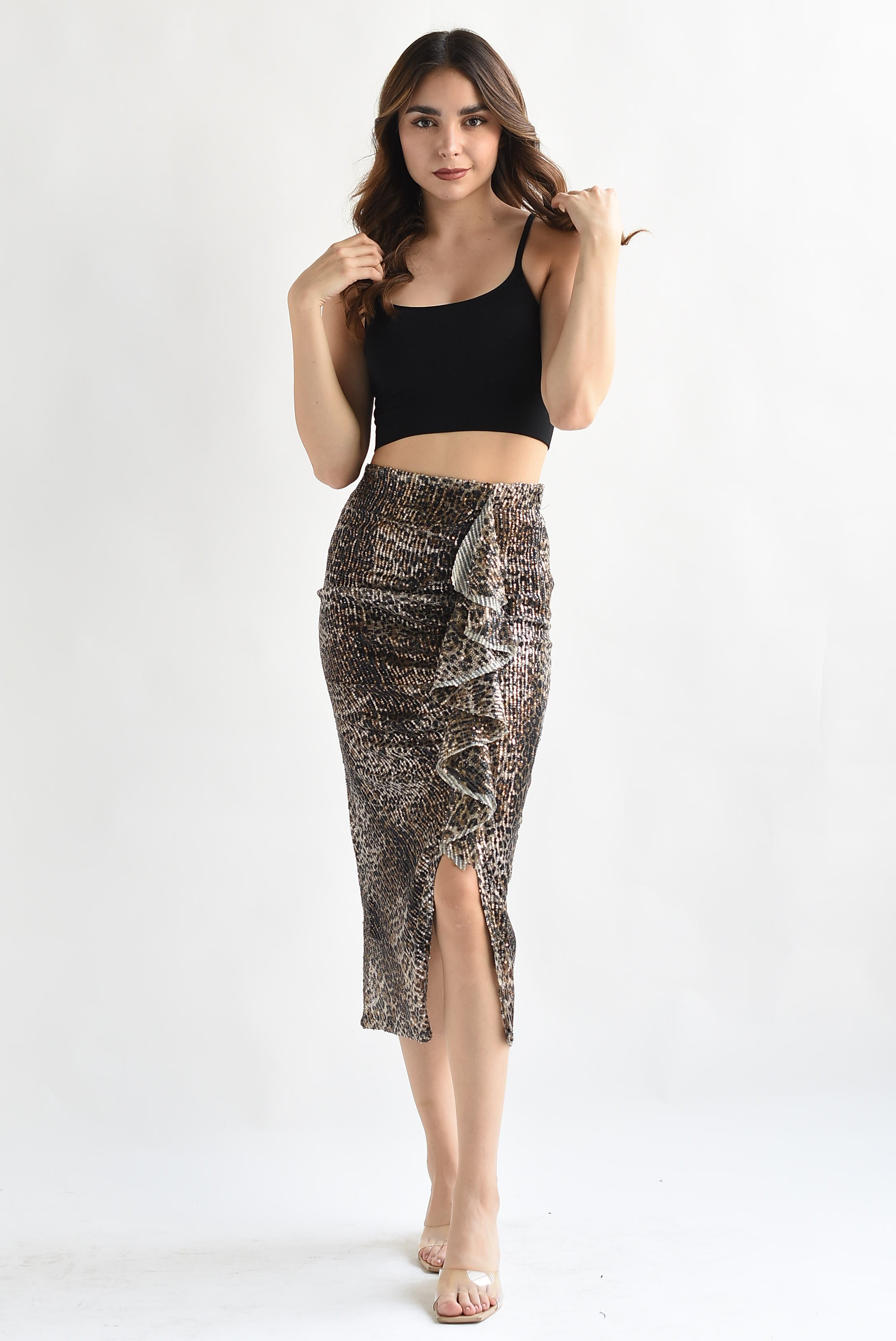 Falda midi escarola Leopardo