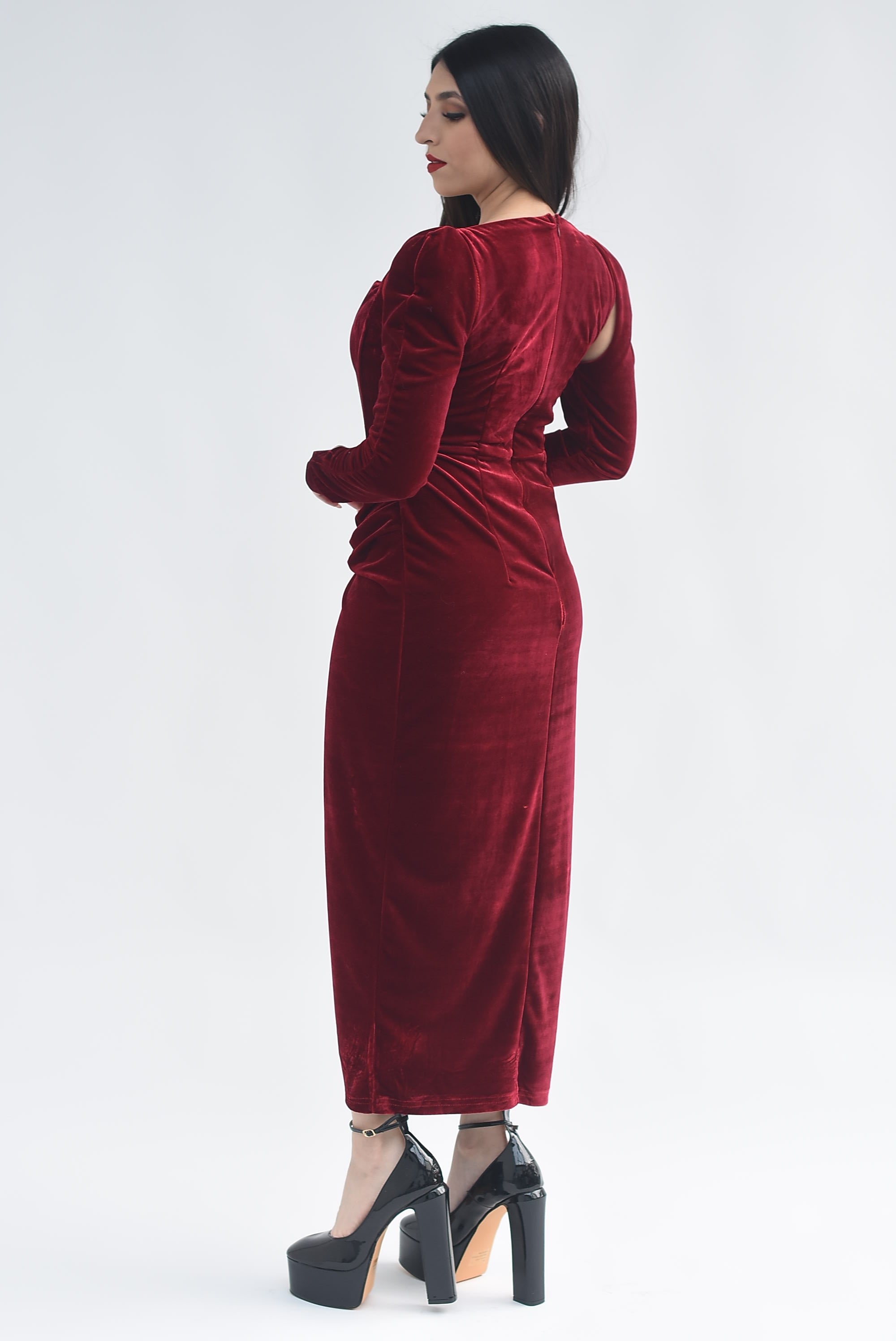 Vestido terciopelo drapeado Rojo Cereza