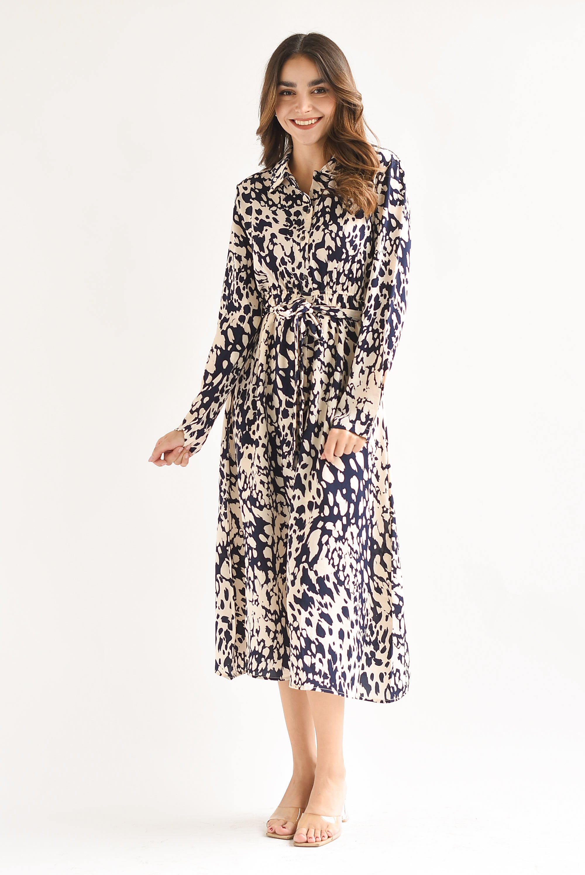 Vestido camisero manchitas animal Azul Marino