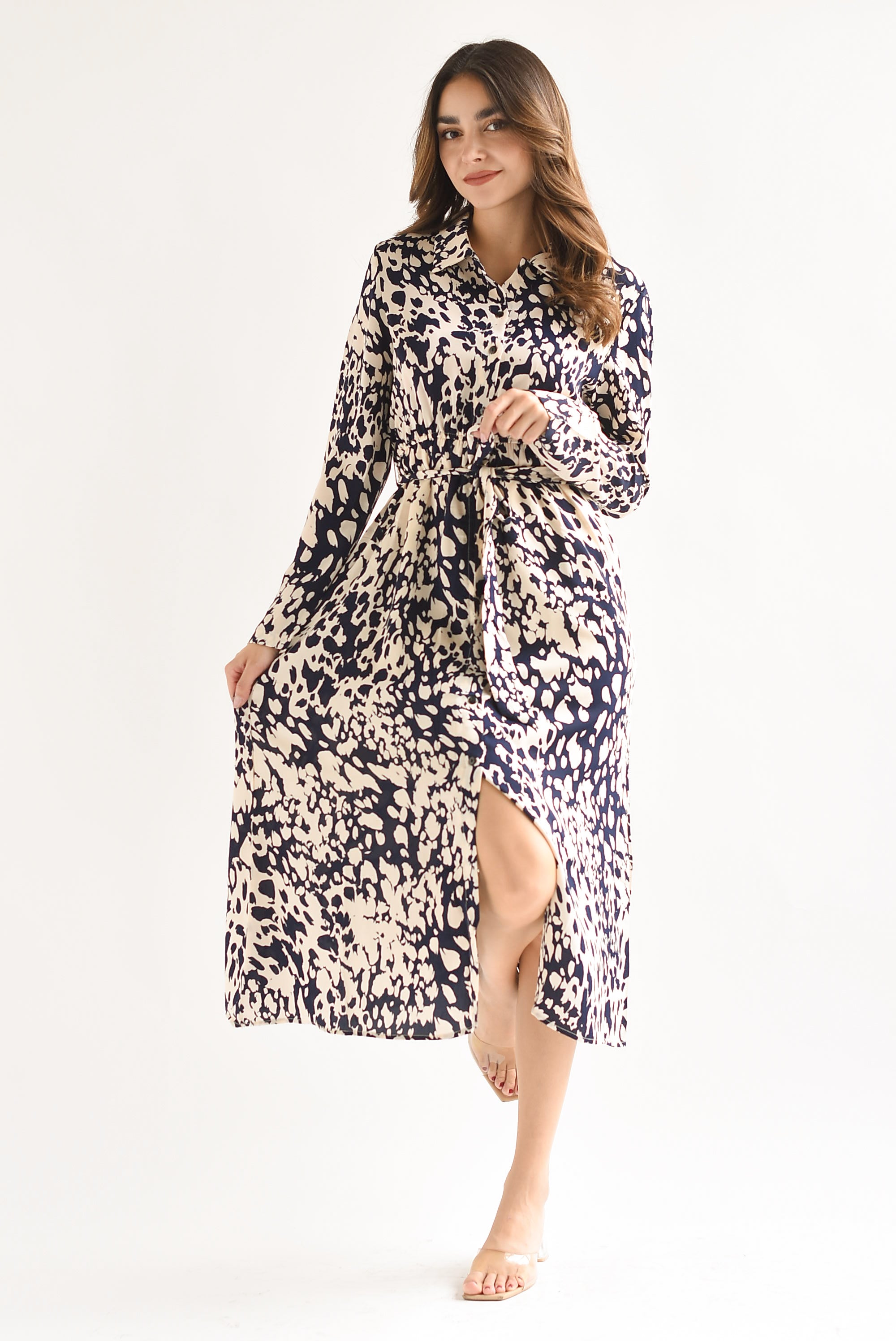 Vestido camisero manchitas animal Azul Marino