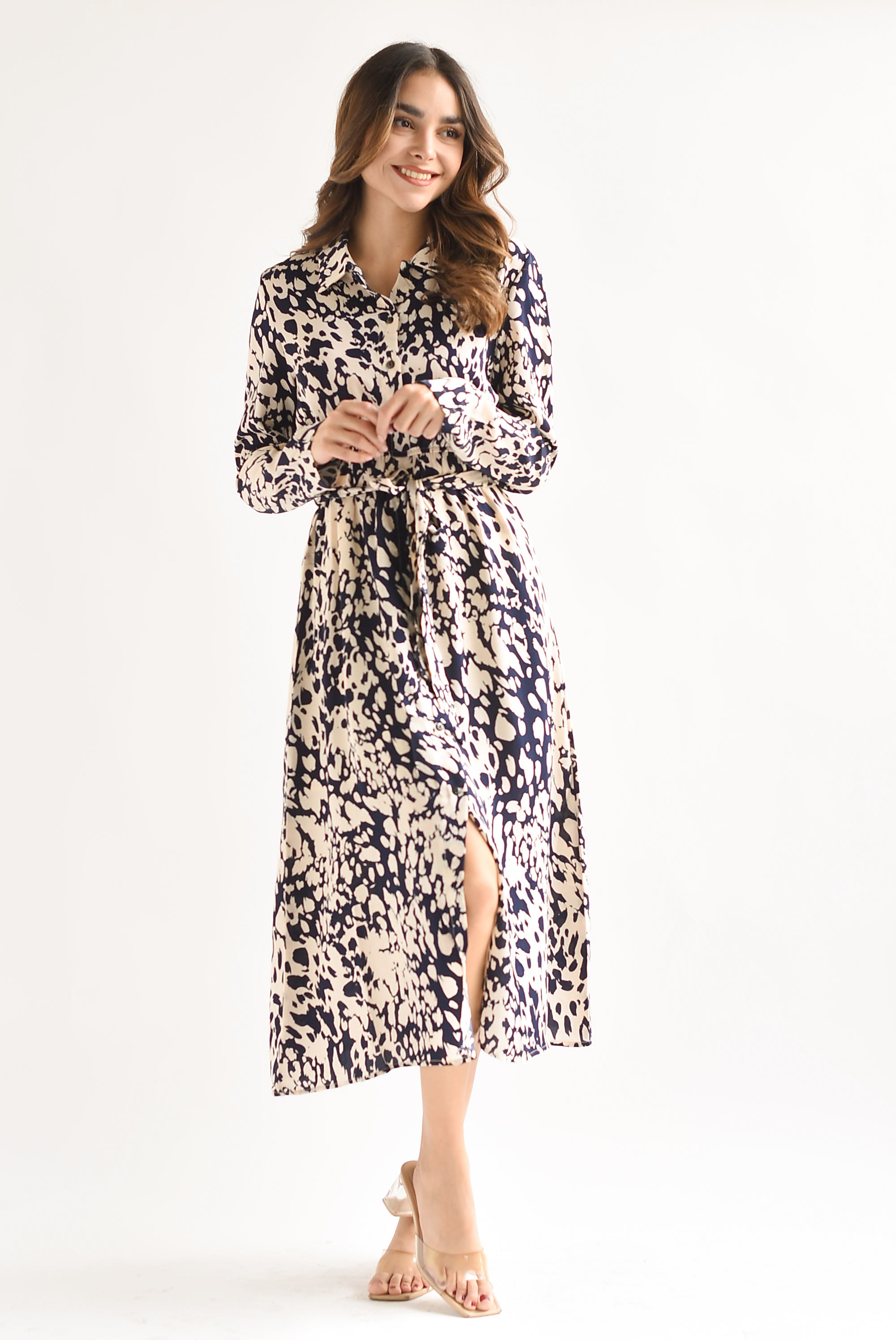 Vestido camisero manchitas animal Azul Marino