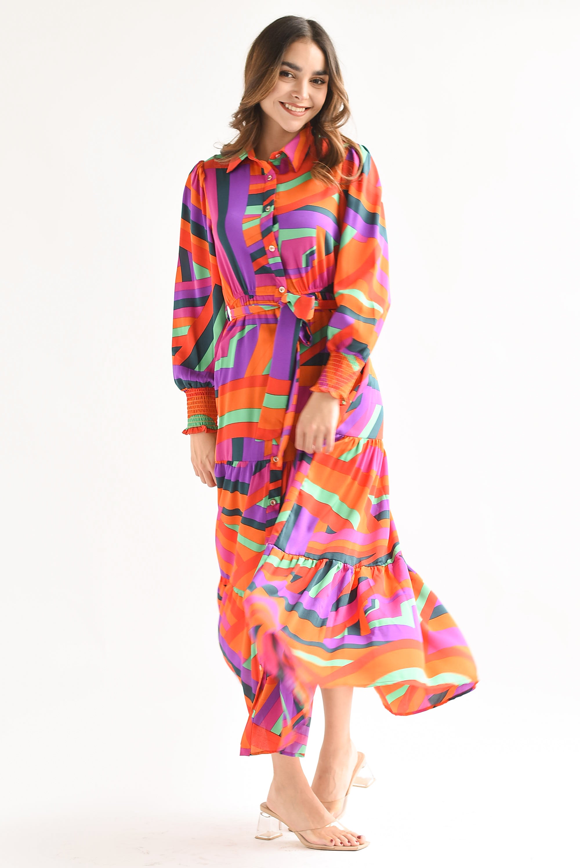 Vestido camisero geométrico Multicolor