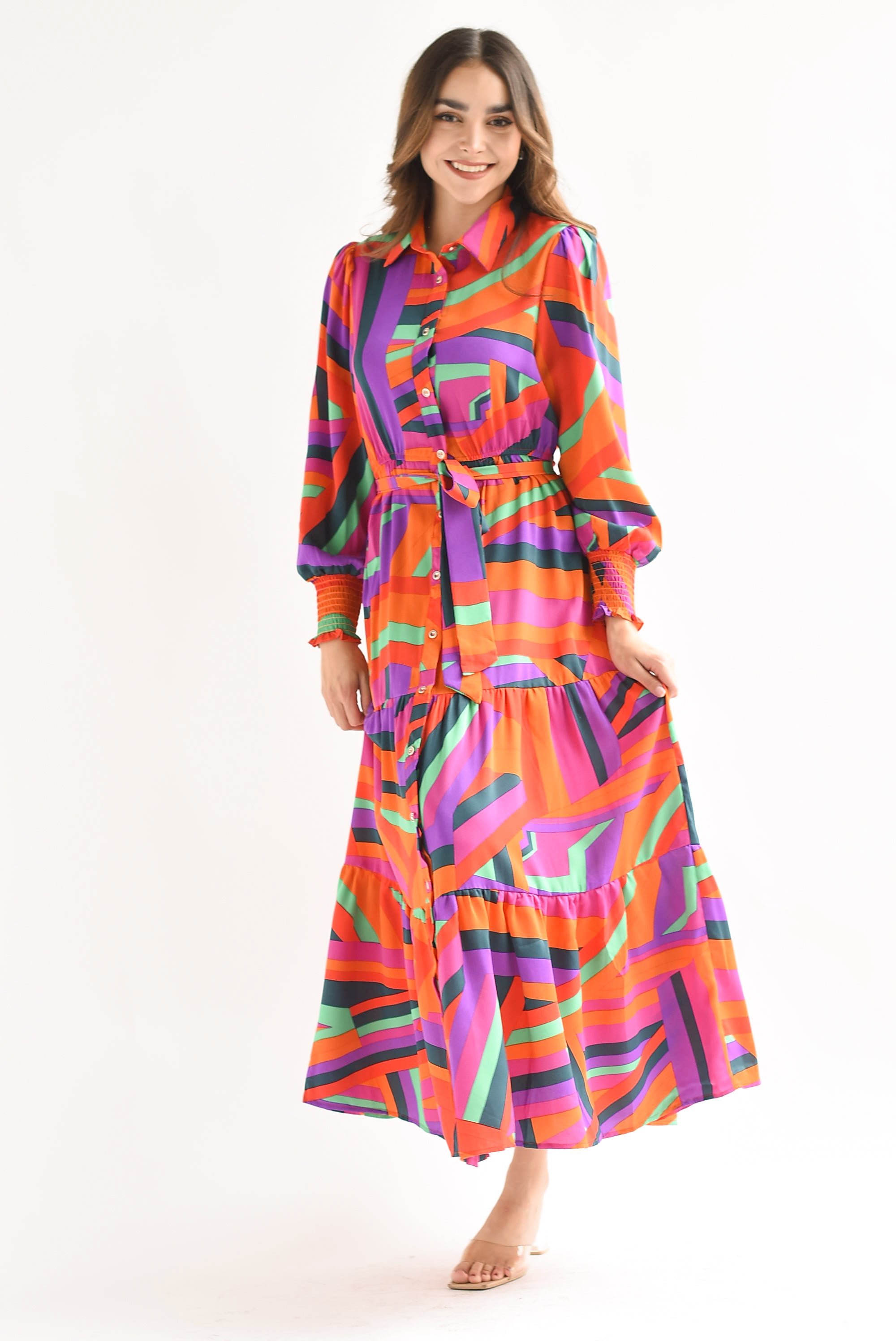 Vestido camisero geométrico Multicolor