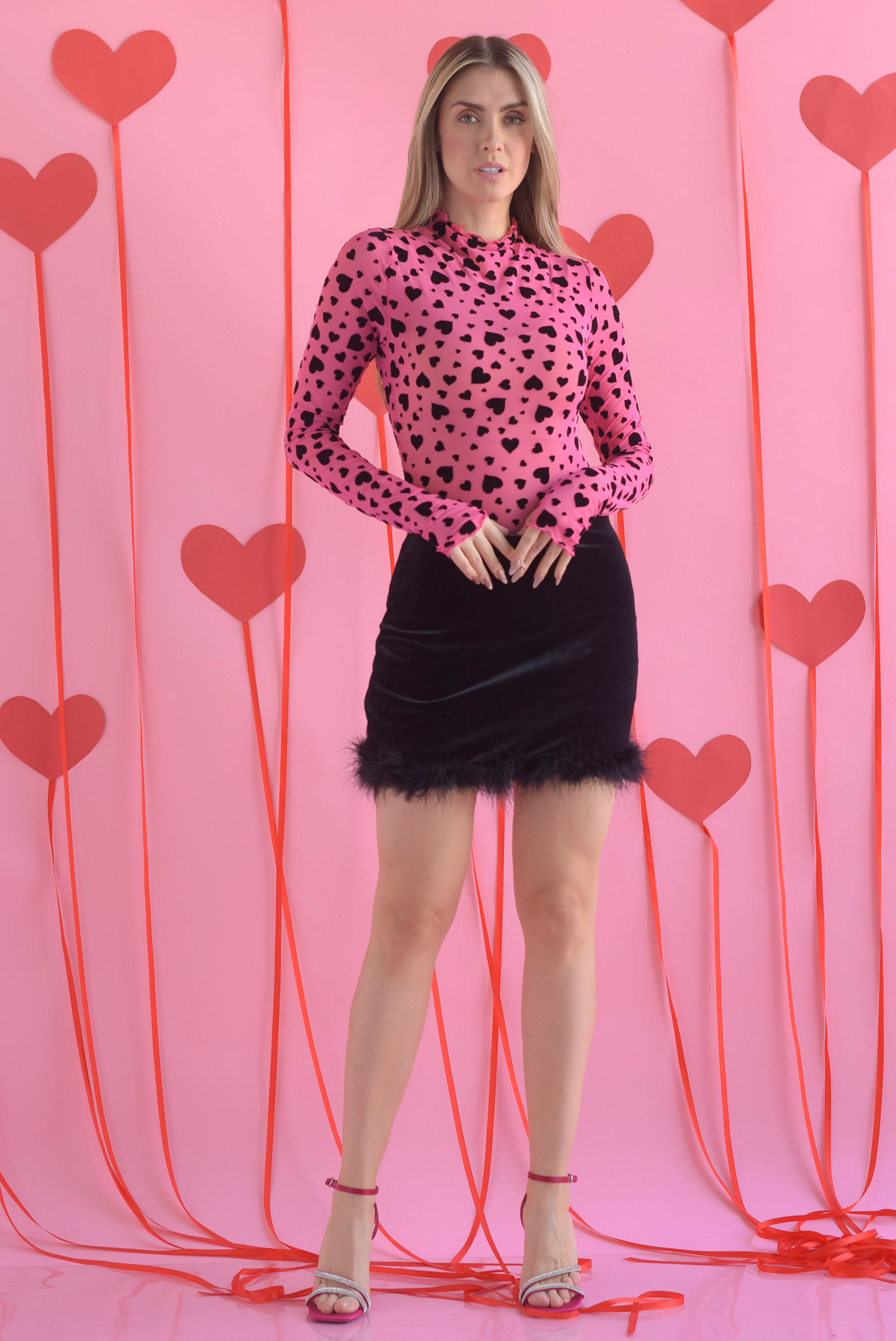 Blusa mesh corazones terciopelo