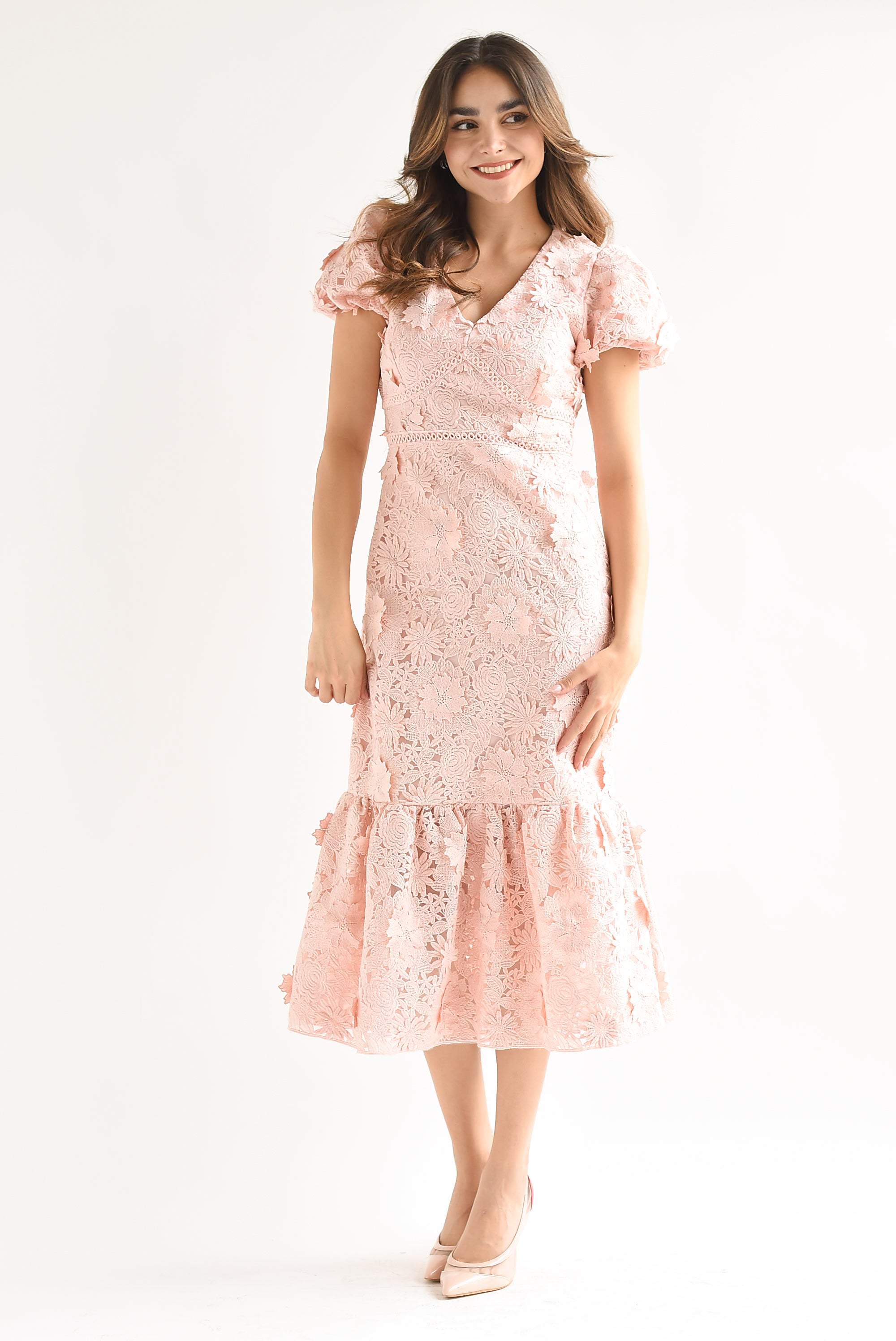 Vestido midi sirena guipur Rosa Baby