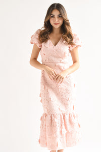 Fashion Styled Vestido midi sirena guipur Rosa Baby