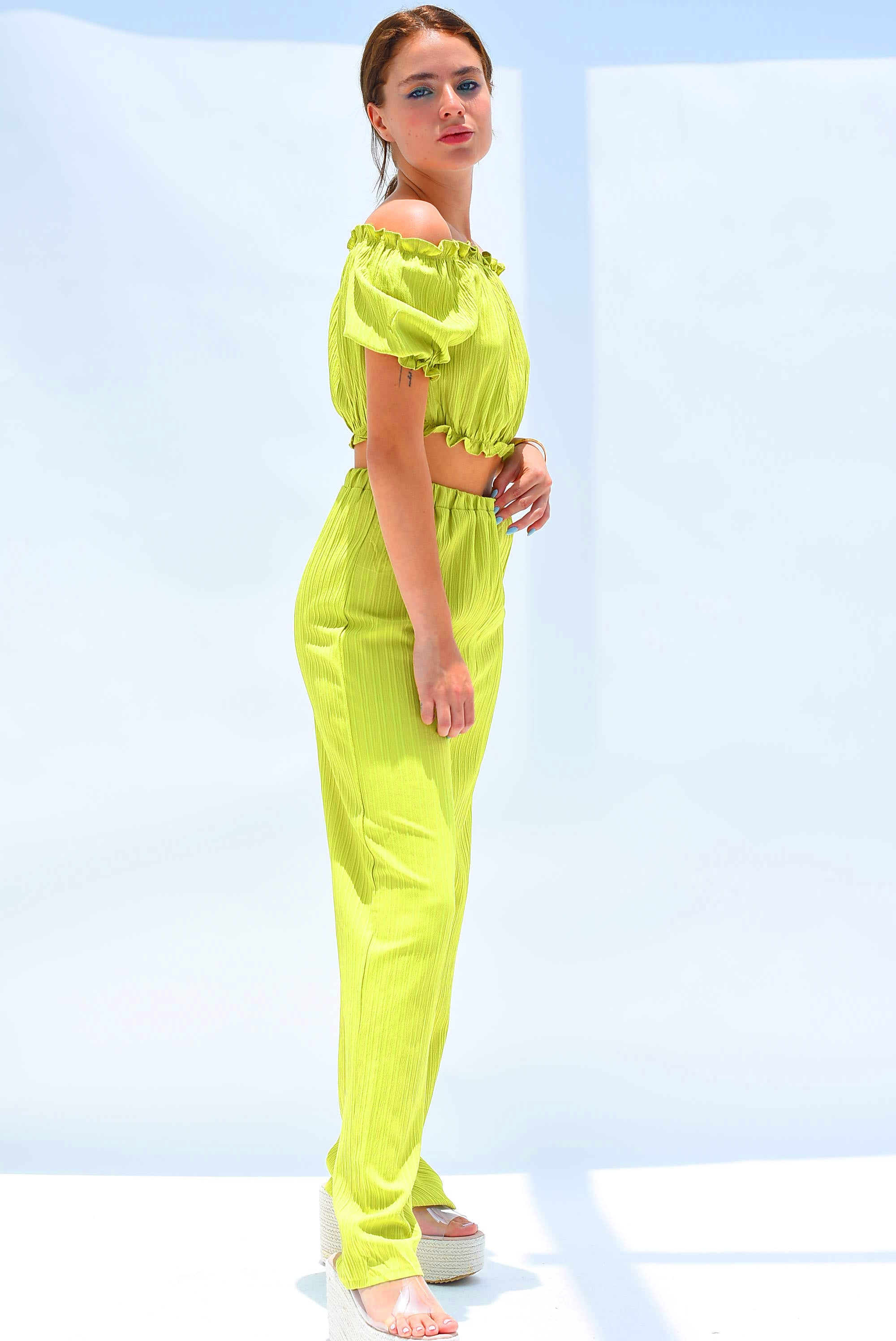 Set Pantalón y Top texturizado Verde limón