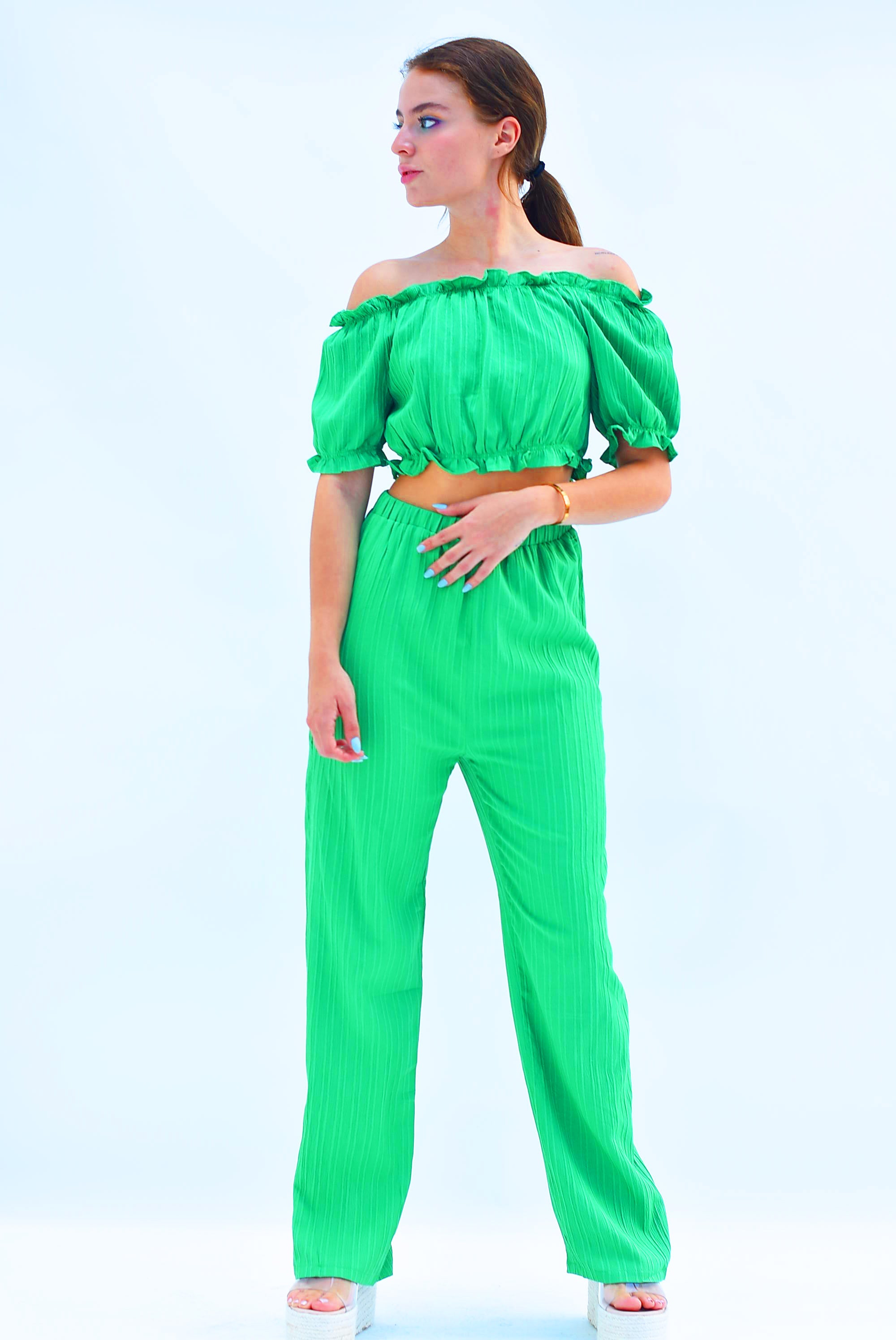 Set Pantalón y Top texturizado Verde